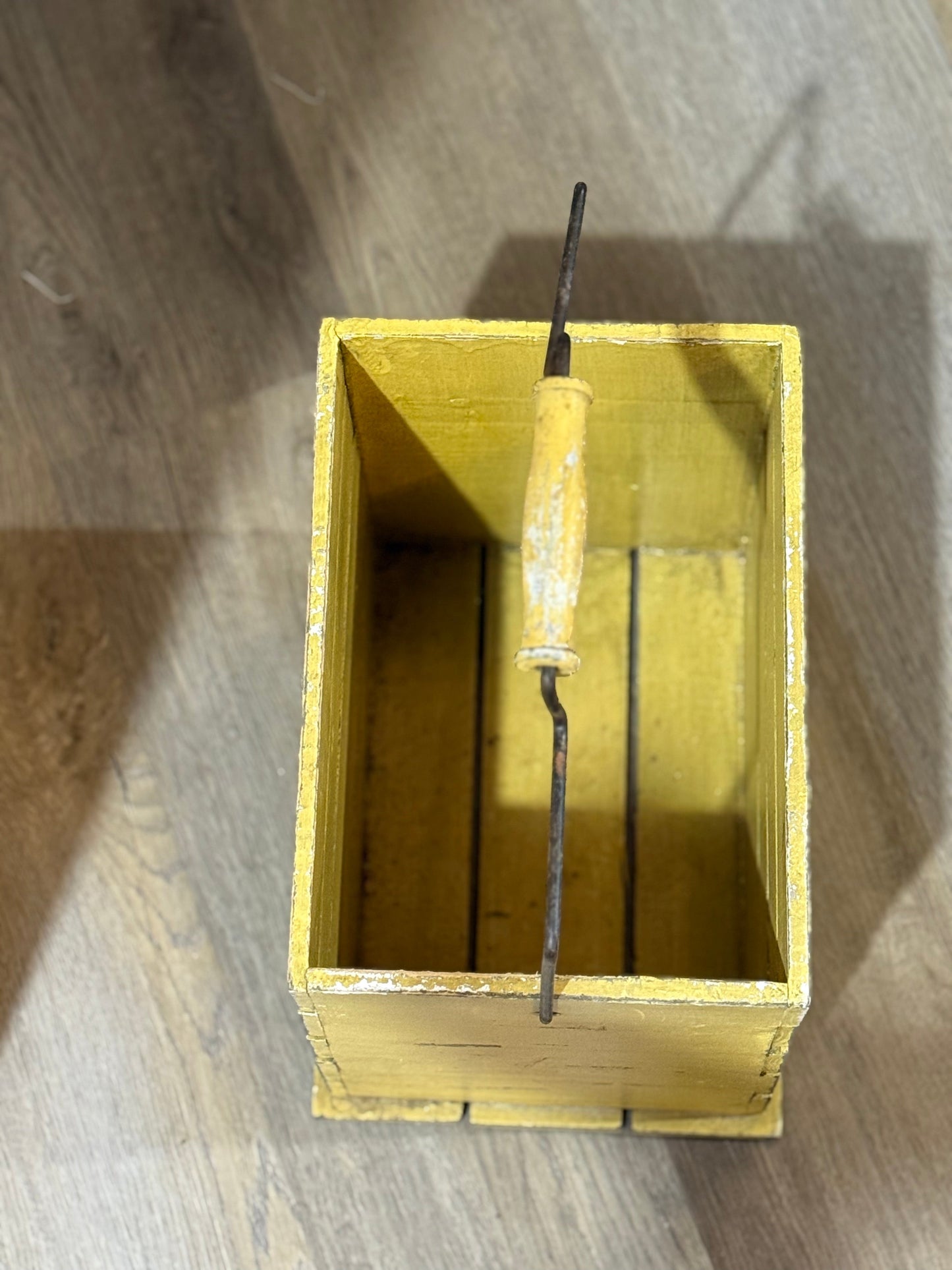 Rustic Yellow Wooden Box with a Handle