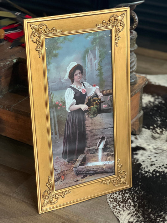 Vintage Print of a Maiden at a Well