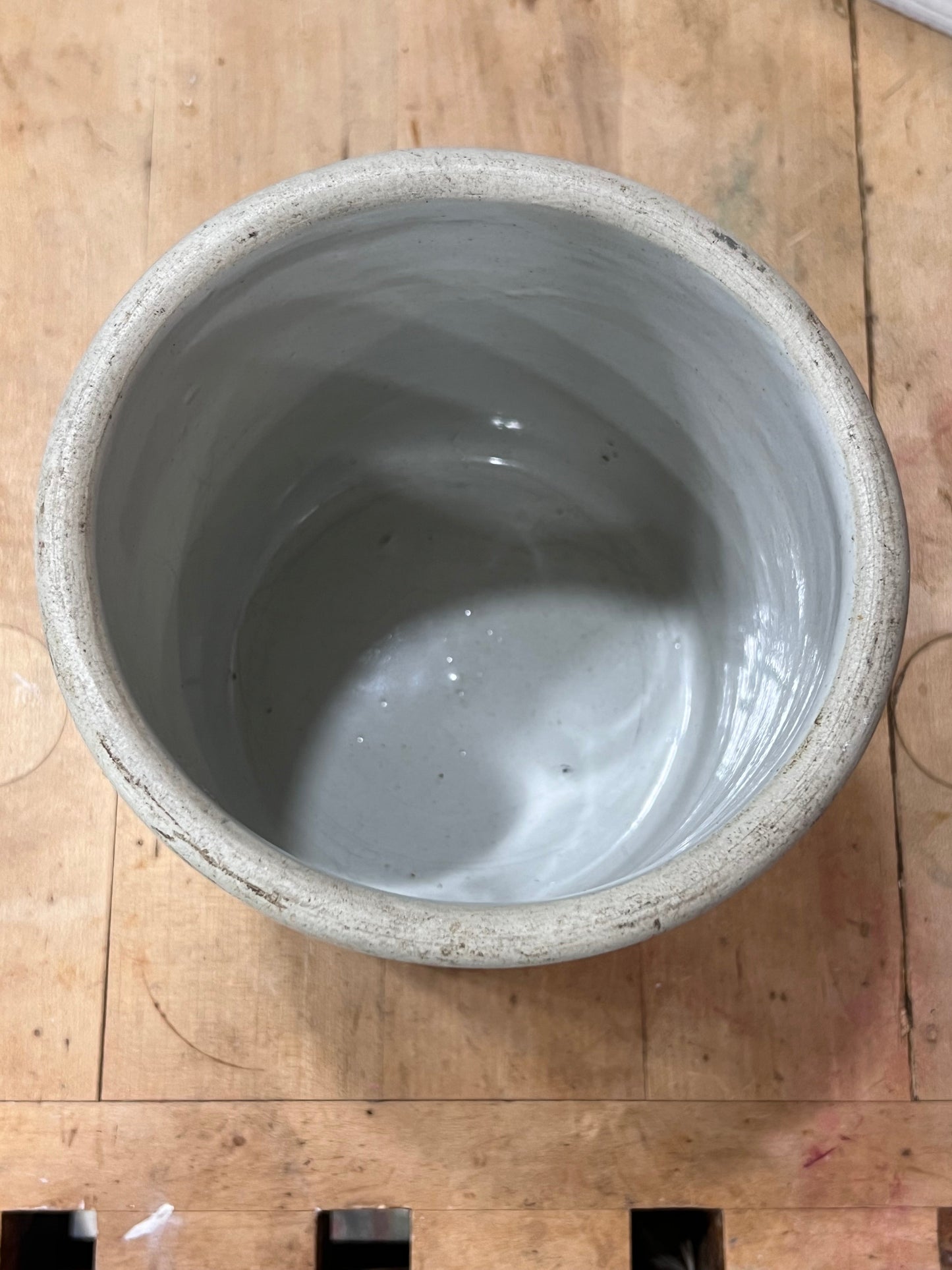 Grey Stoneware Crock with Cobalt Blue Blossoms