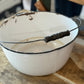 14.5" White & Black Handled Enamelware pan