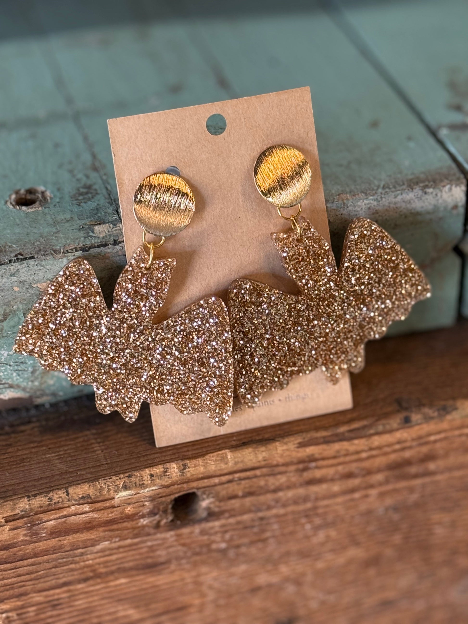 Handmade Halloween Earrings Rose Gold Bat