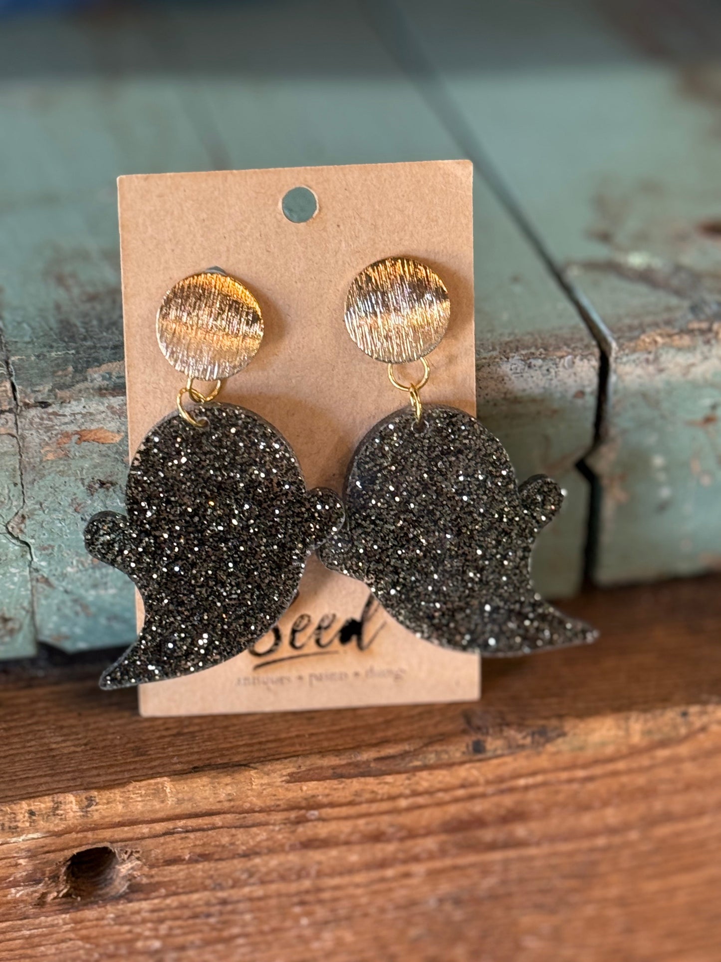 Handmade Halloween Earrings Black Ghost