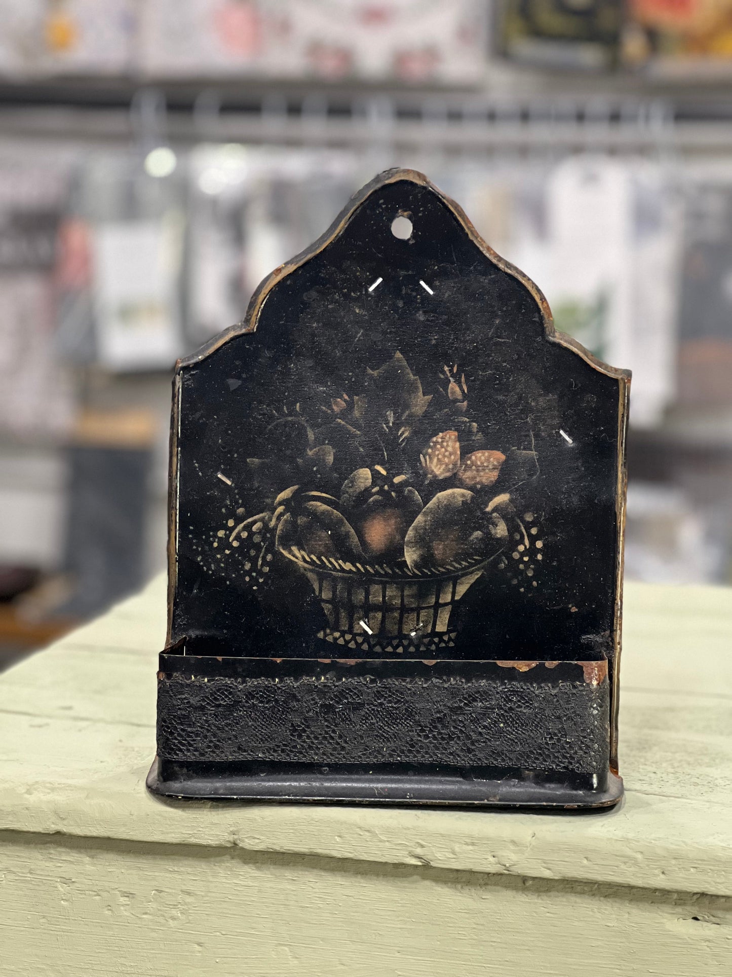 Metal Wall Pocket with Fruit Basket Motif