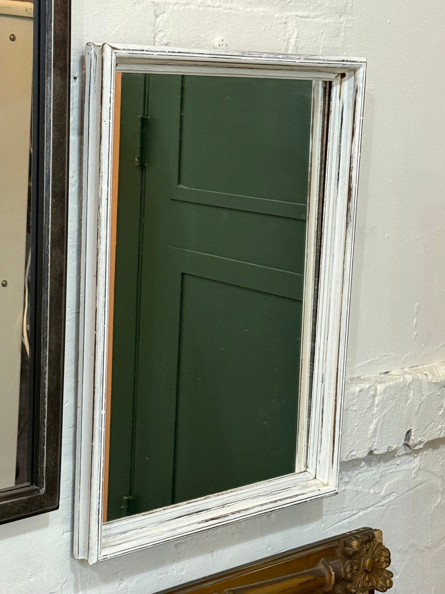 Distressed White Rectangular Mirror