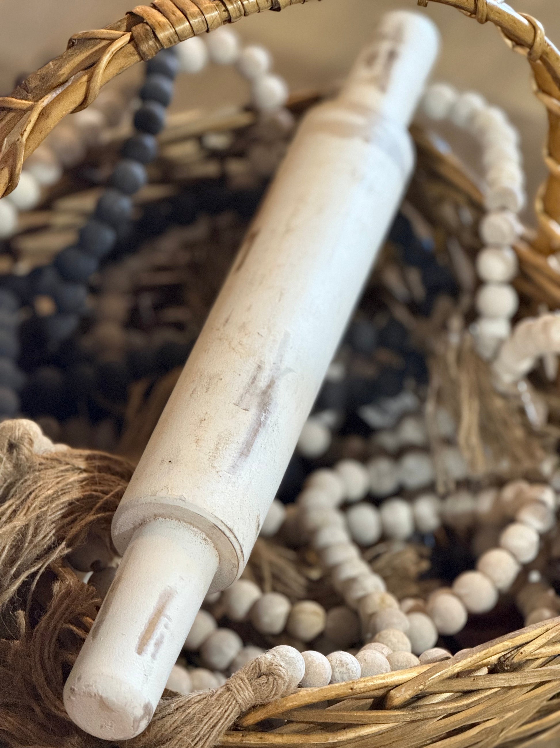 White Wooden Distressed Rolling Pin