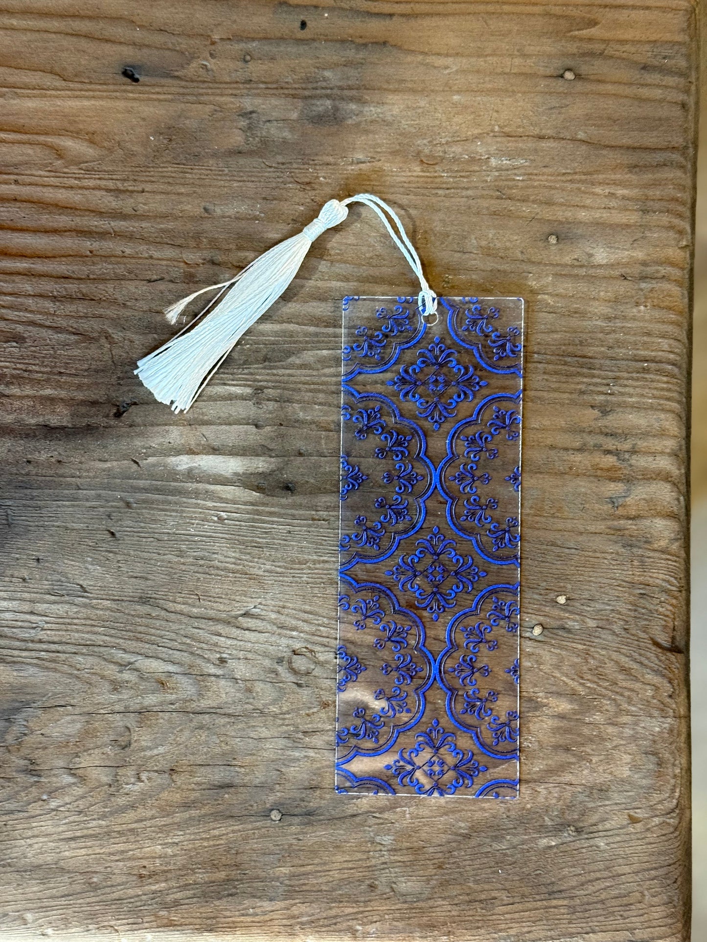 Bookmark with Tassel Blue Fleur-de-Lis