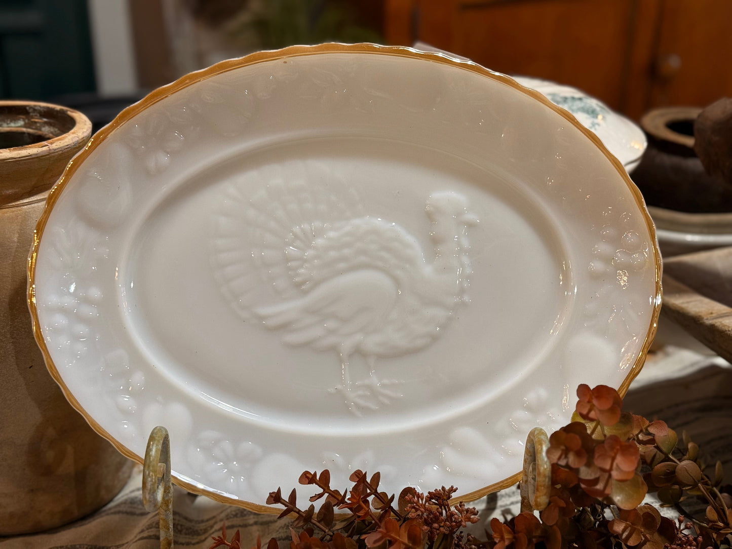 Vintage Milk Glass Anchor Hocking Turkey Platter