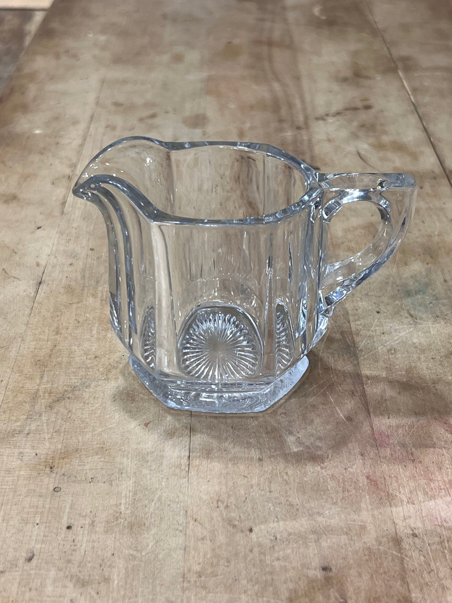 Vintage Paneled Clear Glass Creamer Pitcher 