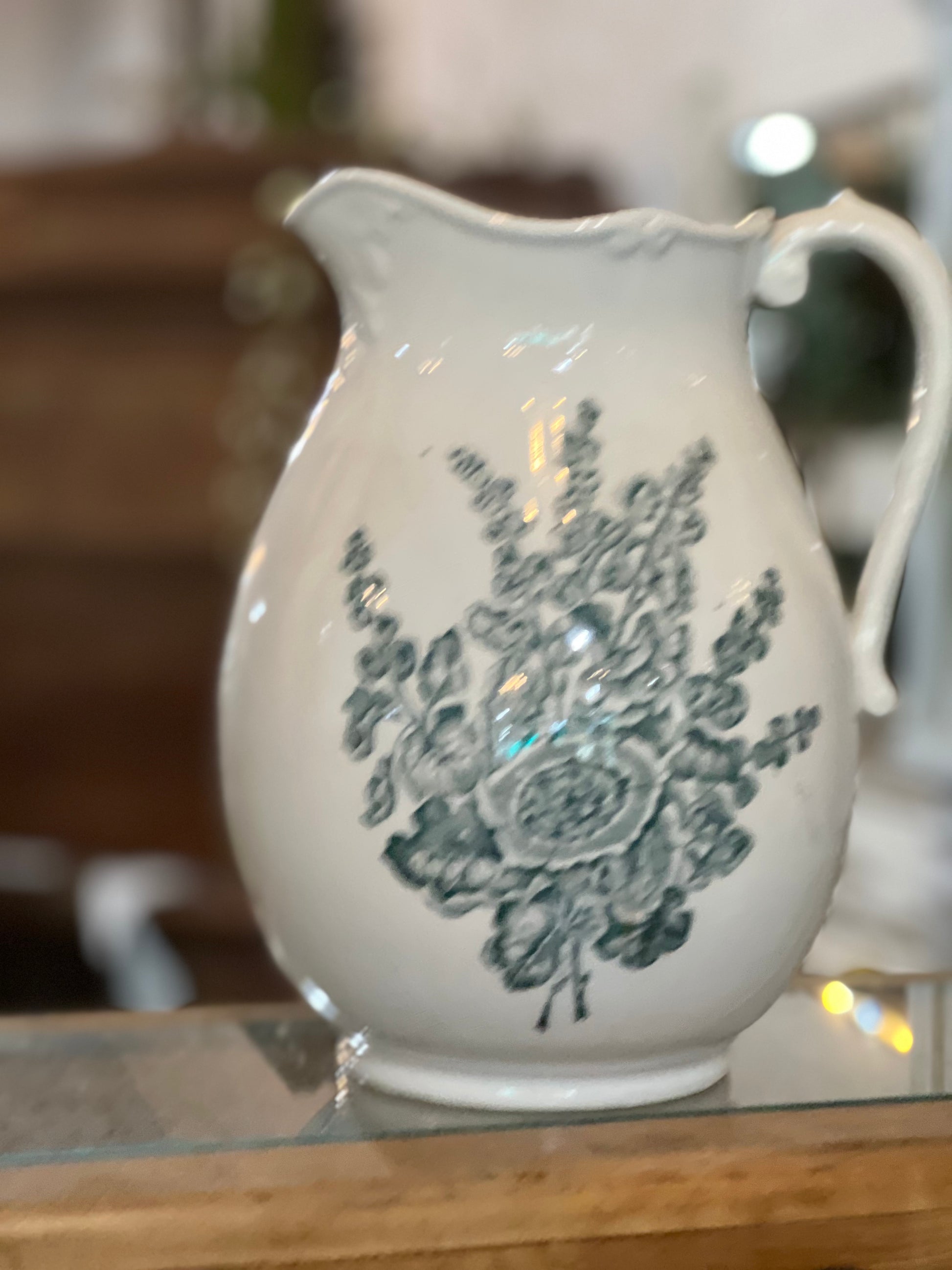 Teal Transferware Pitcher- Unmarked