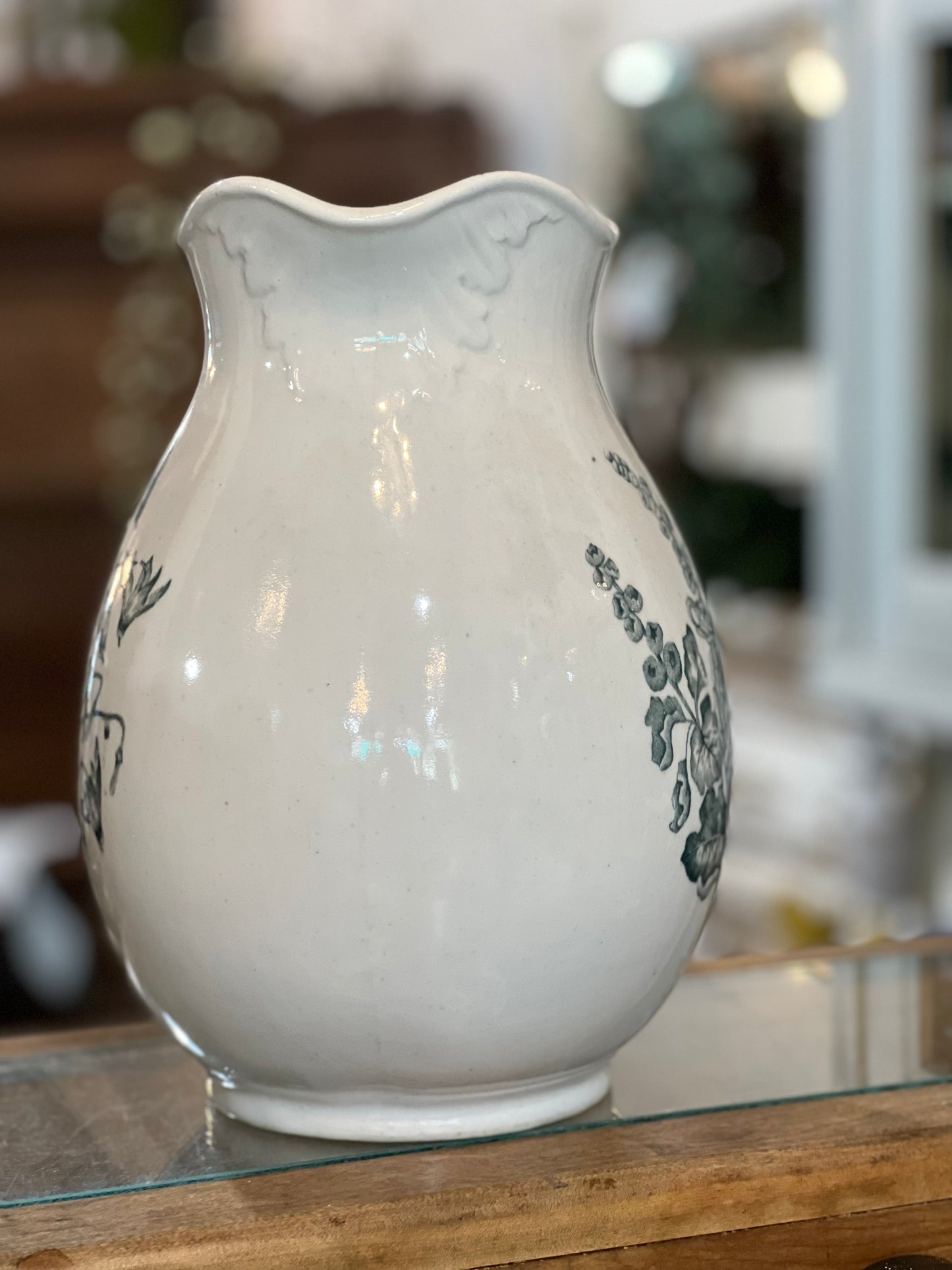 Teal Transferware Pitcher- Unmarked