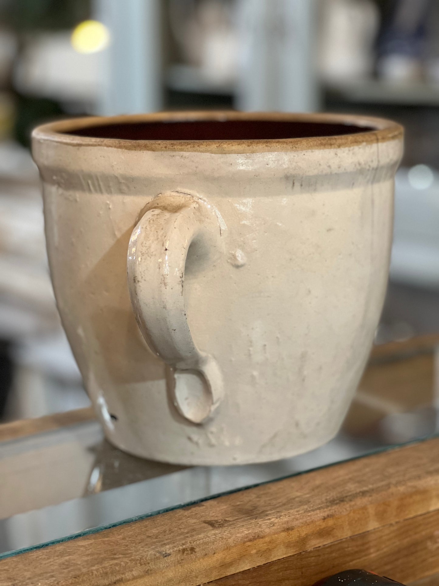 Antique RARE Salt Glazed Crock with Handle Stoneware