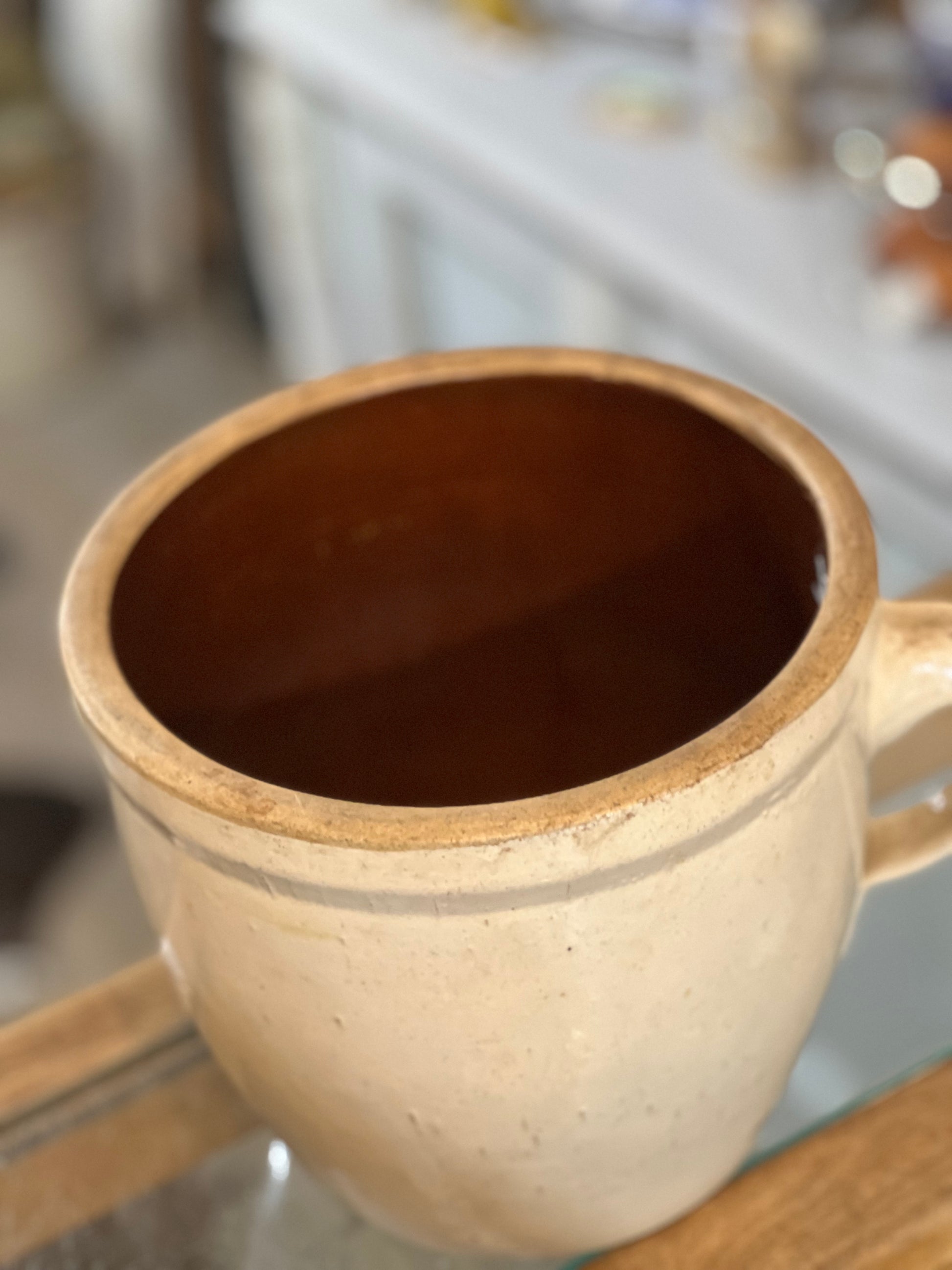 Antique RARE Salt Glazed Crock with Handle Stoneware