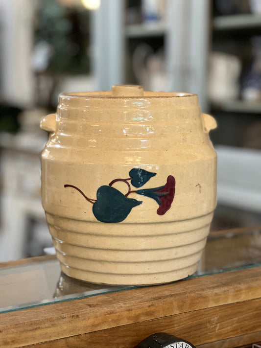 Robinson Ransbottom Morning Glory Spaulding's Cookies Advertising Jar Crock