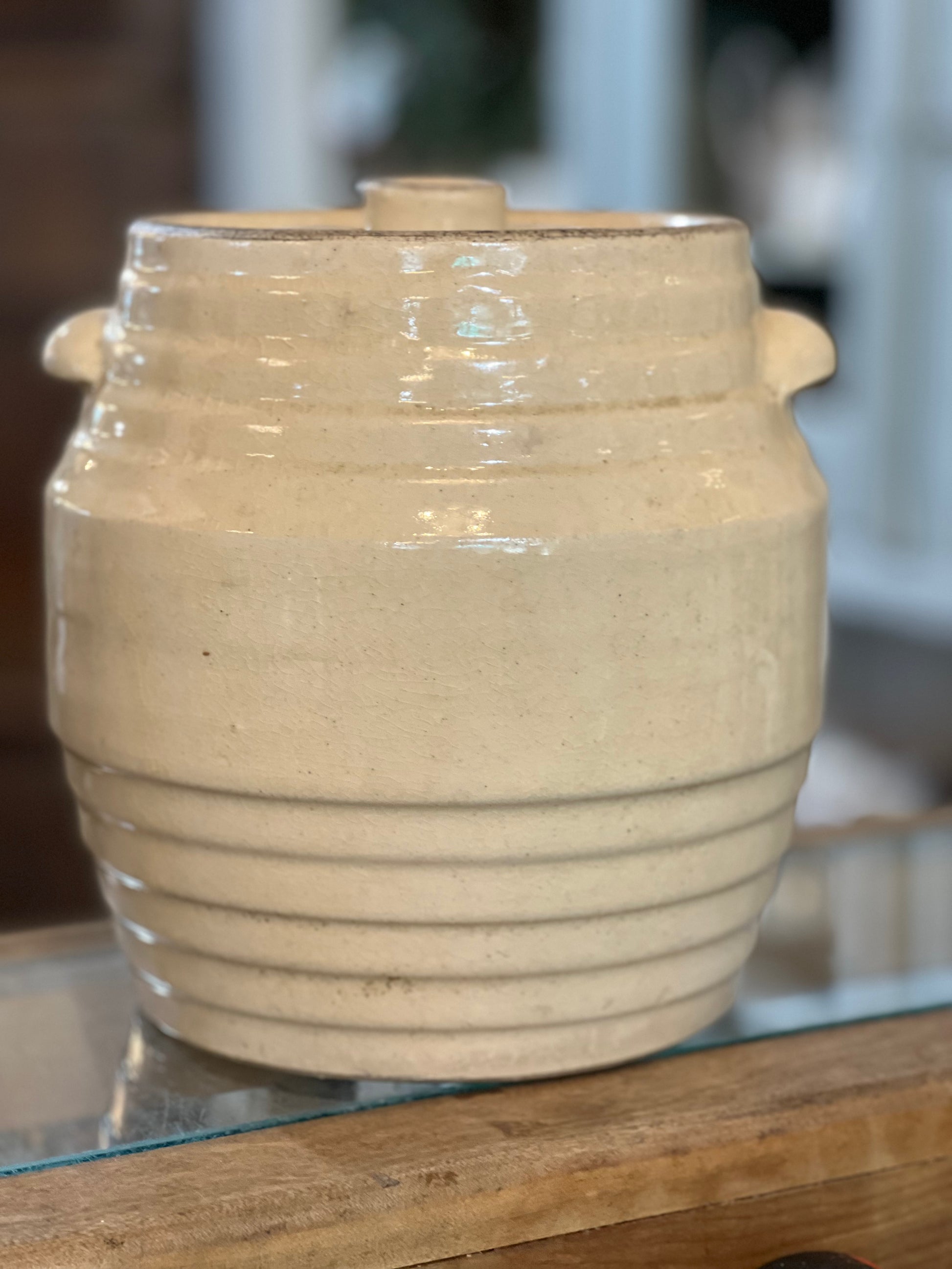 Robinson Ransbottom Morning Glory Spaulding's Cookies Advertising Jar Crock