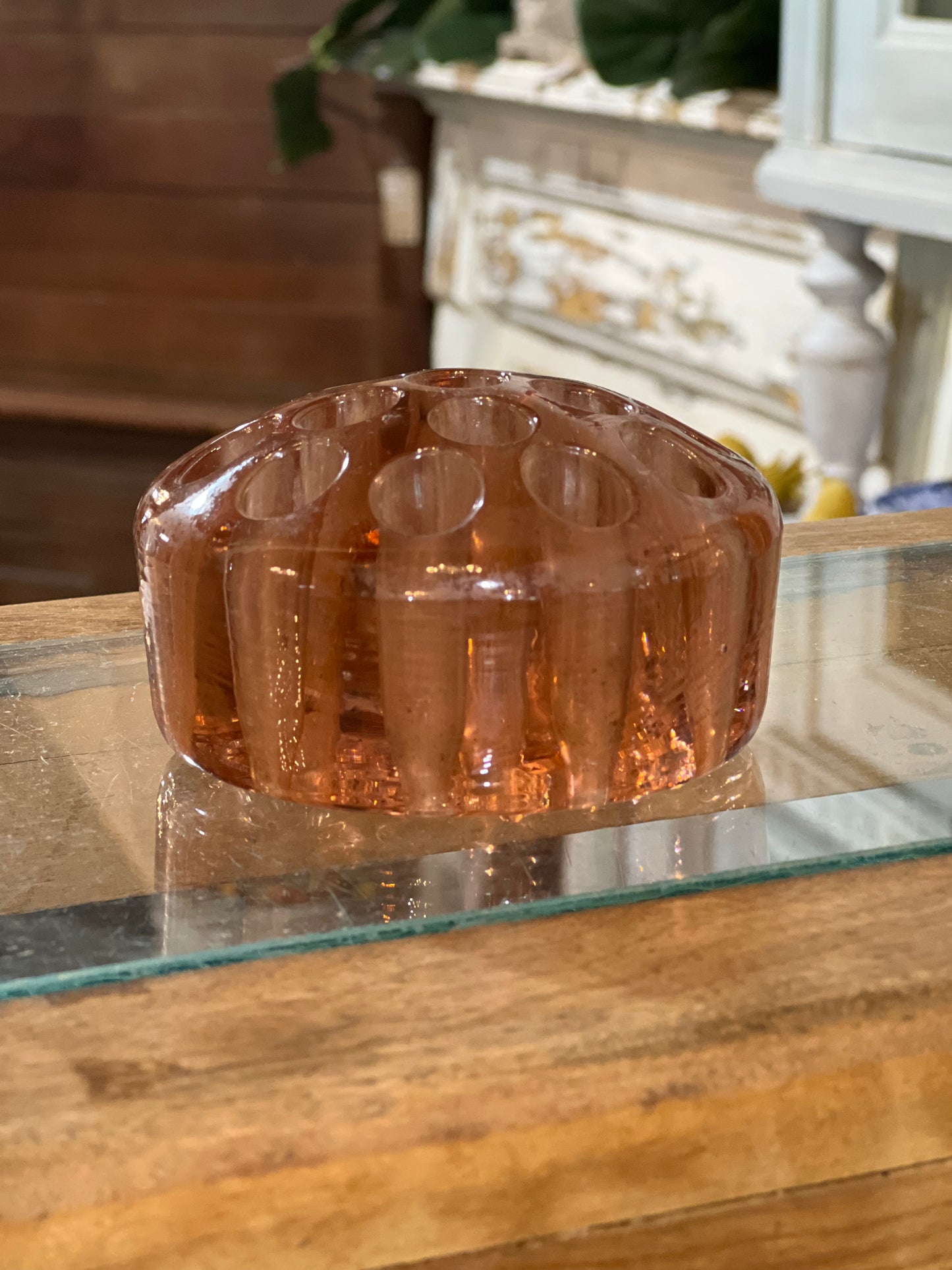 Vintage Pink Depression Glass Flower Frog