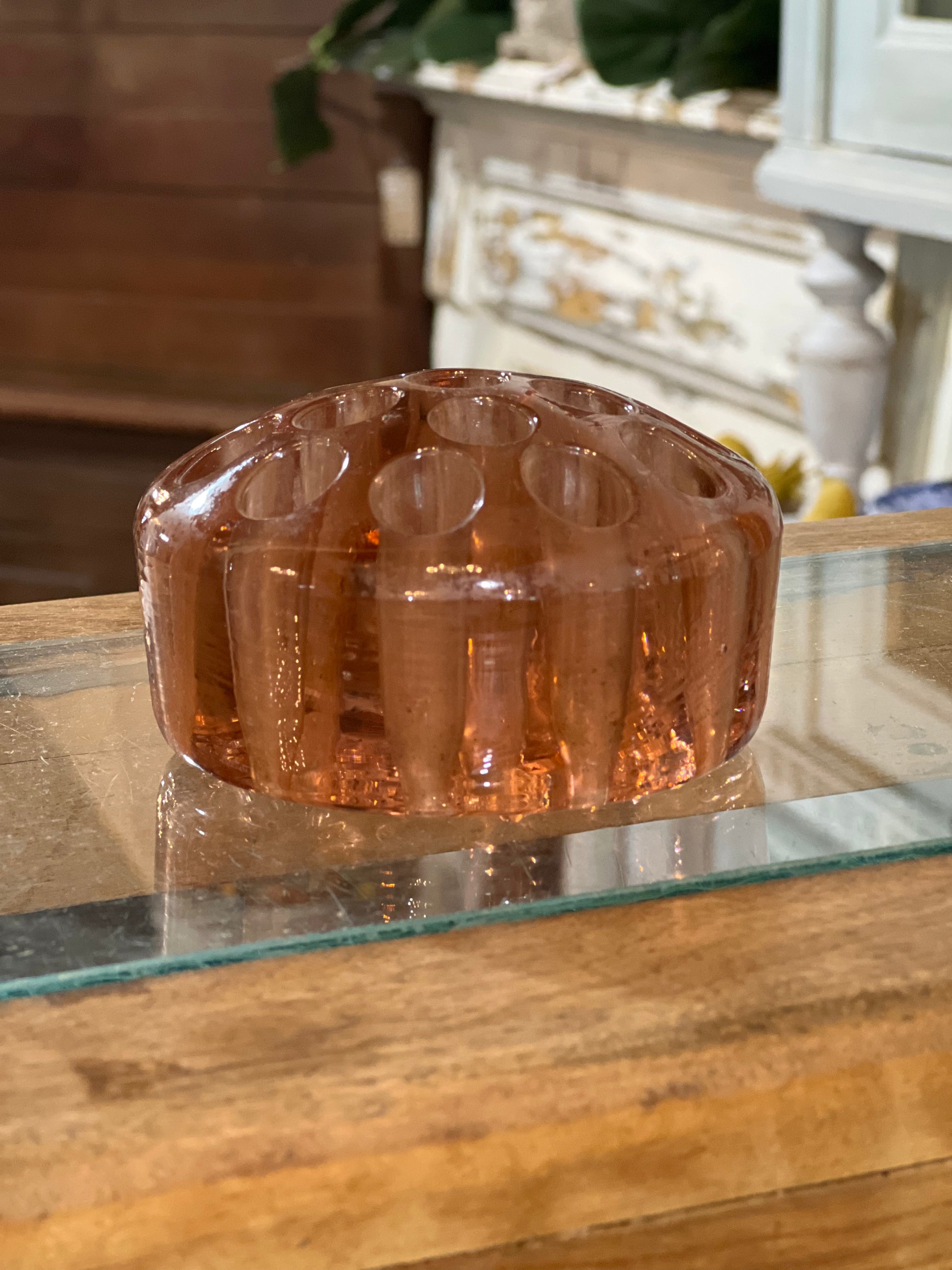 Vintage Pink Depression Glass Flower Frog