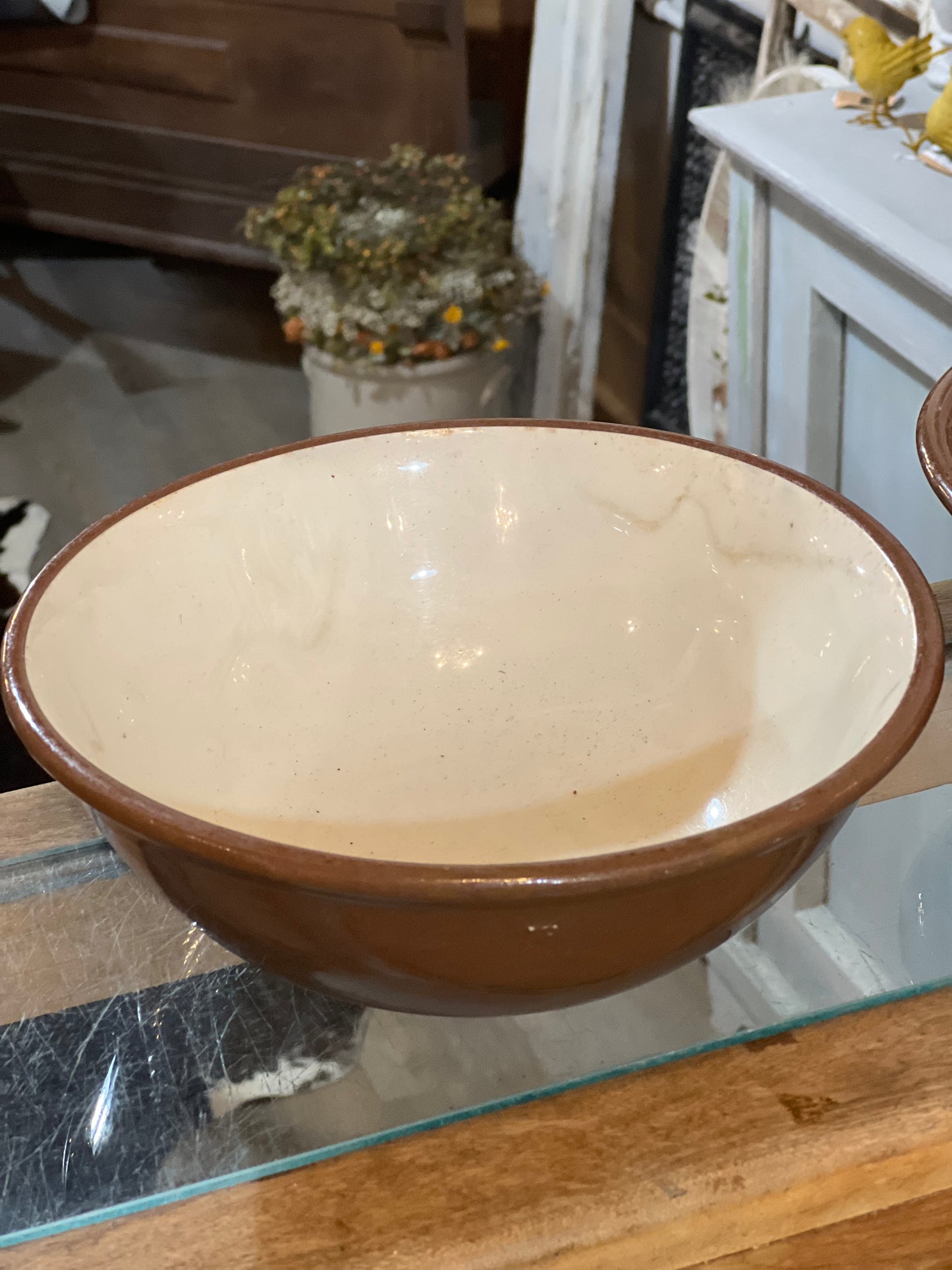 Vintage Pair of Salt Glazed Brown and White Harvest Bowls