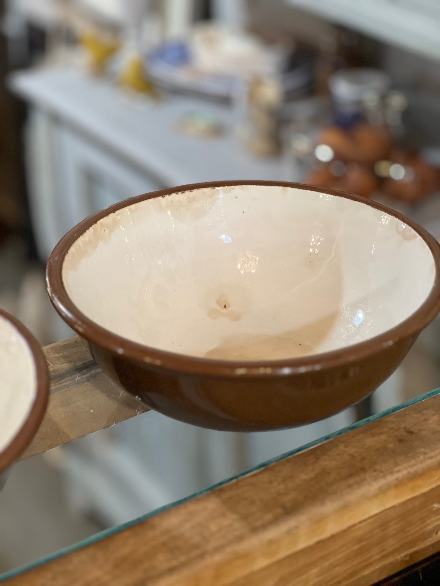 Vintage Pair of Salt Glazed Brown and White Harvest Bowls