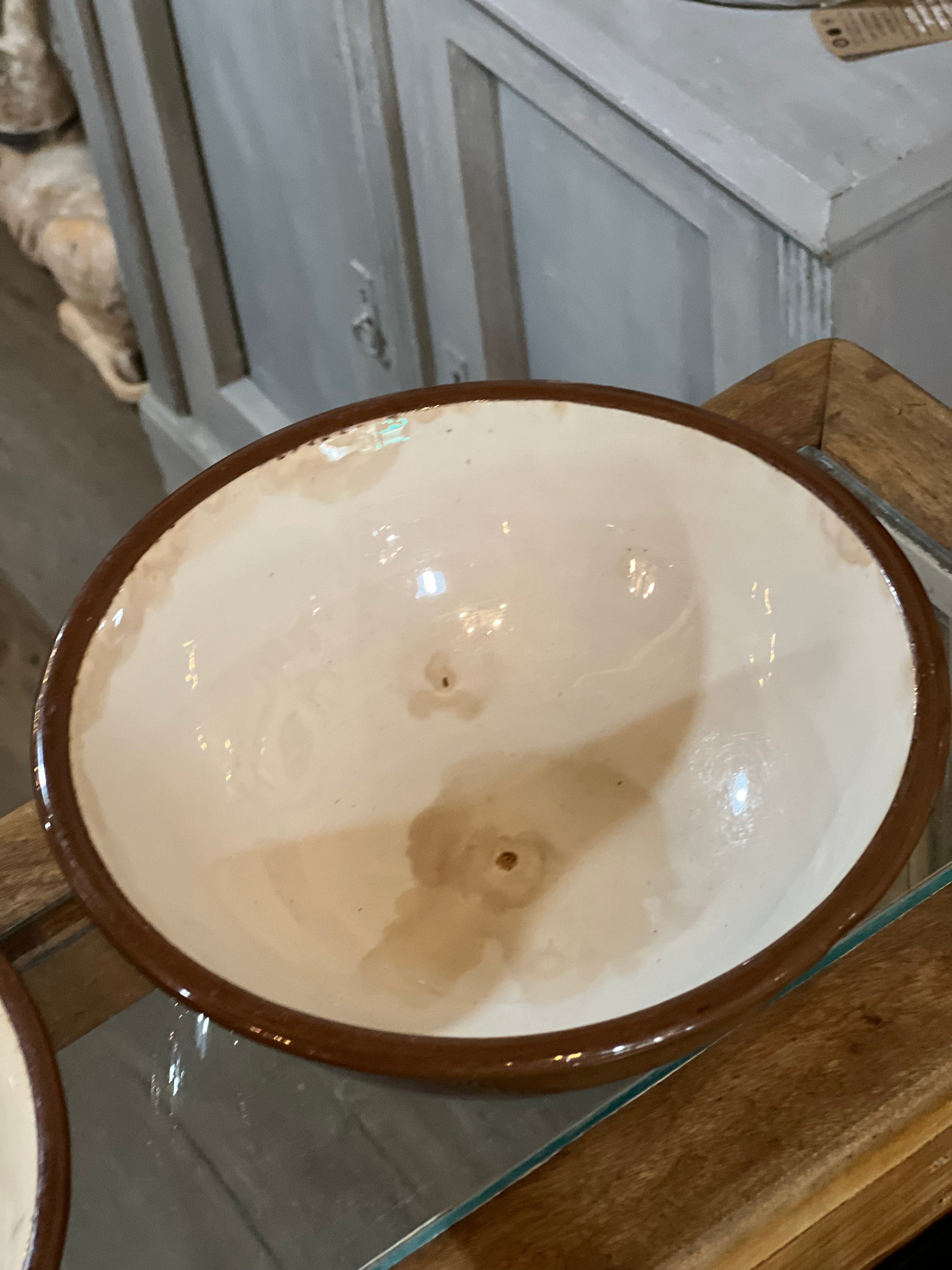 Vintage Pair of Salt Glazed Brown and White Harvest Bowls
