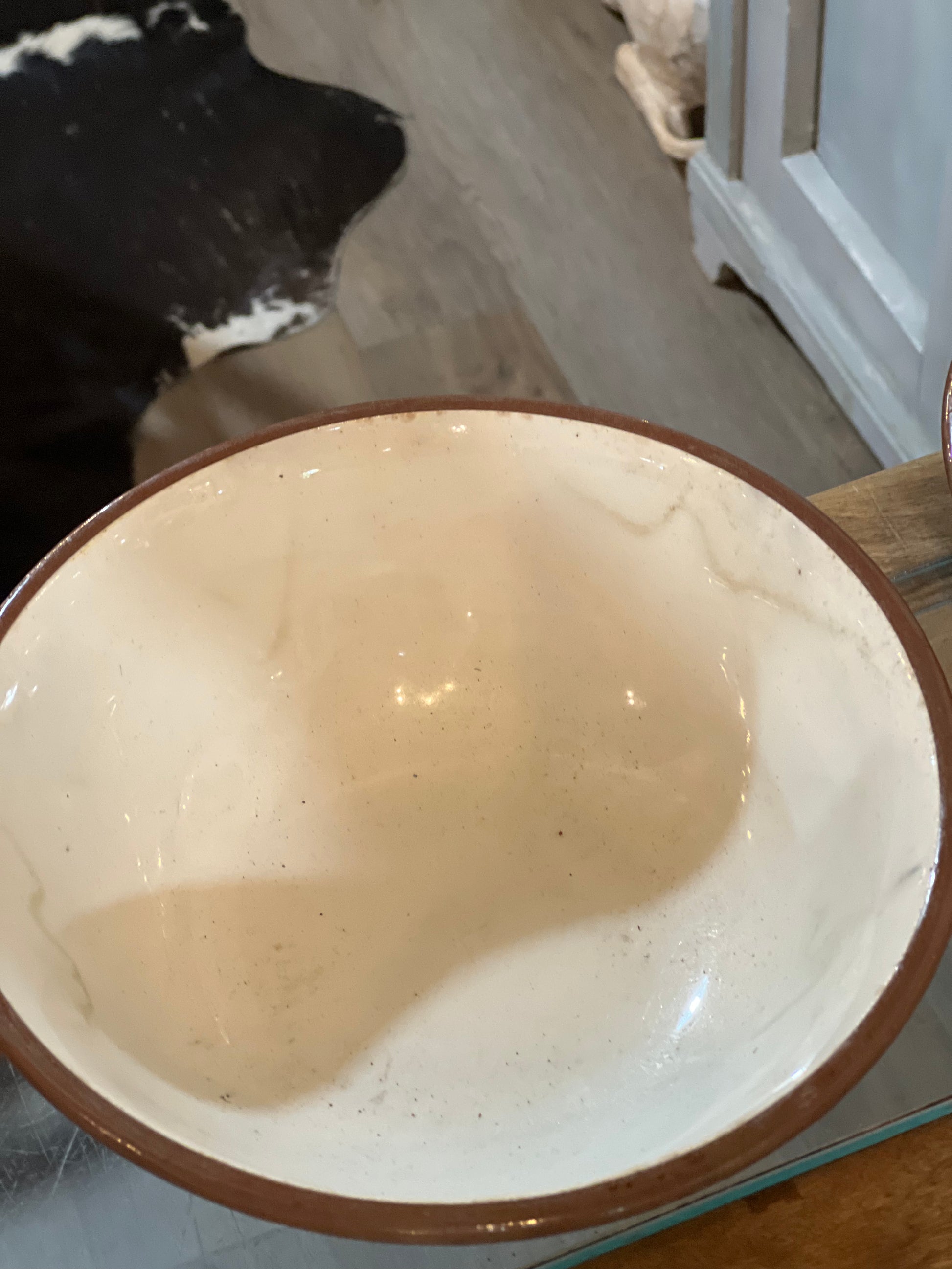Vintage Pair of Salt Glazed Brown and White Harvest Bowls