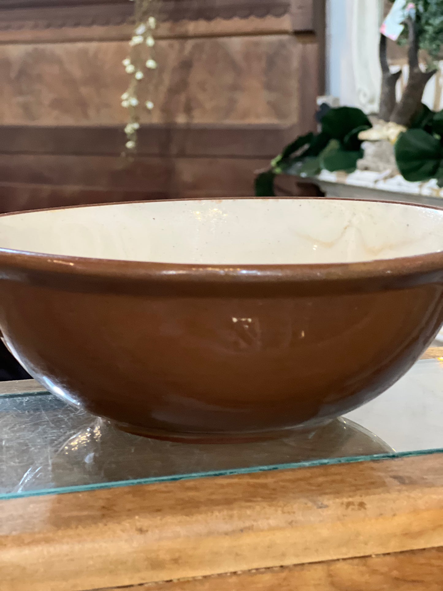 Vintage Pair of Salt Glazed Brown and White Harvest Bowls