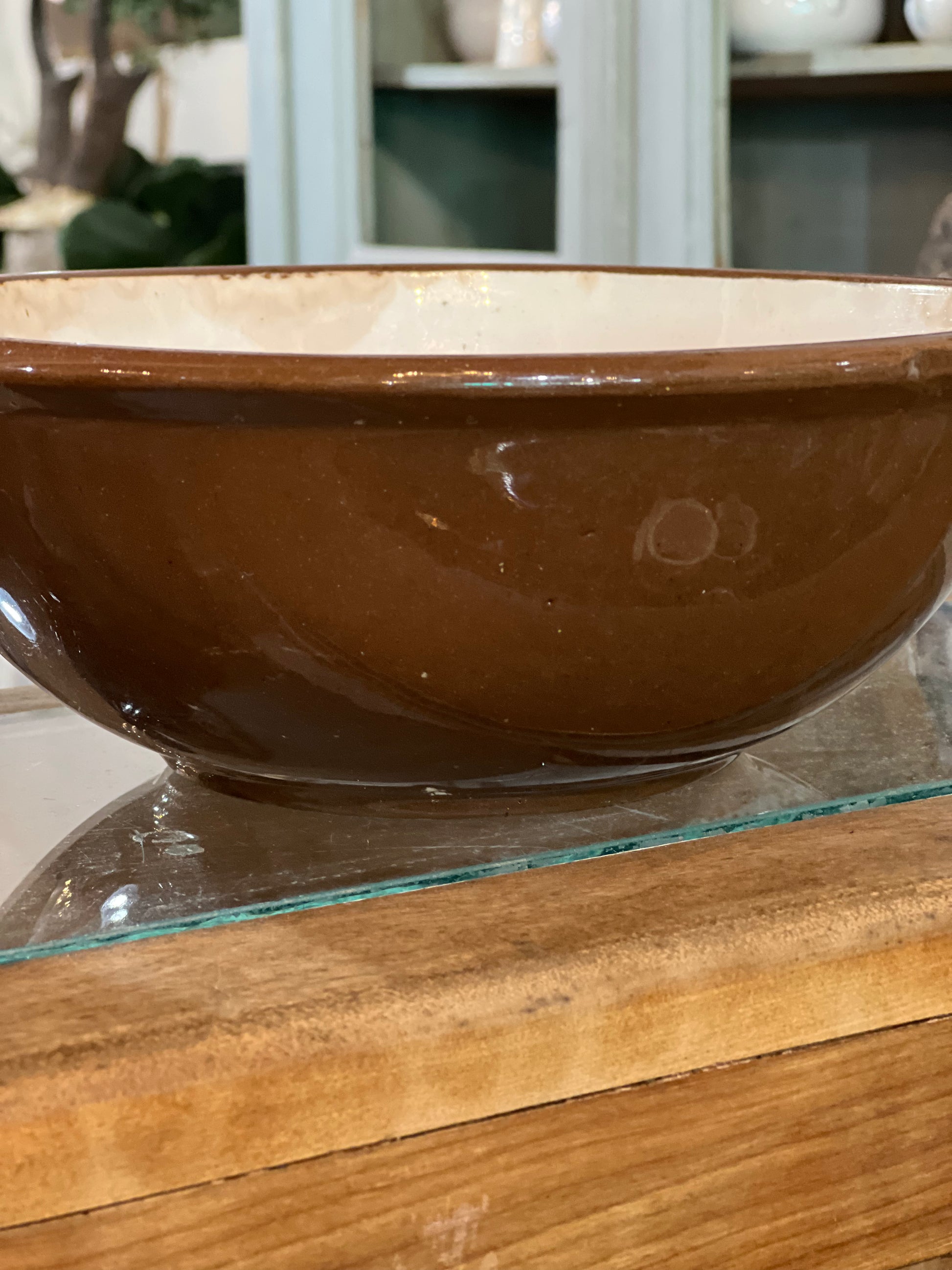 Vintage Pair of Salt Glazed Brown and White Harvest Bowls