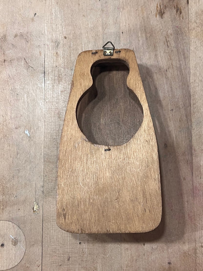 Antique Catholic Holy Water Font &amp; Secret Bottle Holder – Our Lady of Lourdes Wood &amp; Metal Wall Benitier, 6" x 3.25"