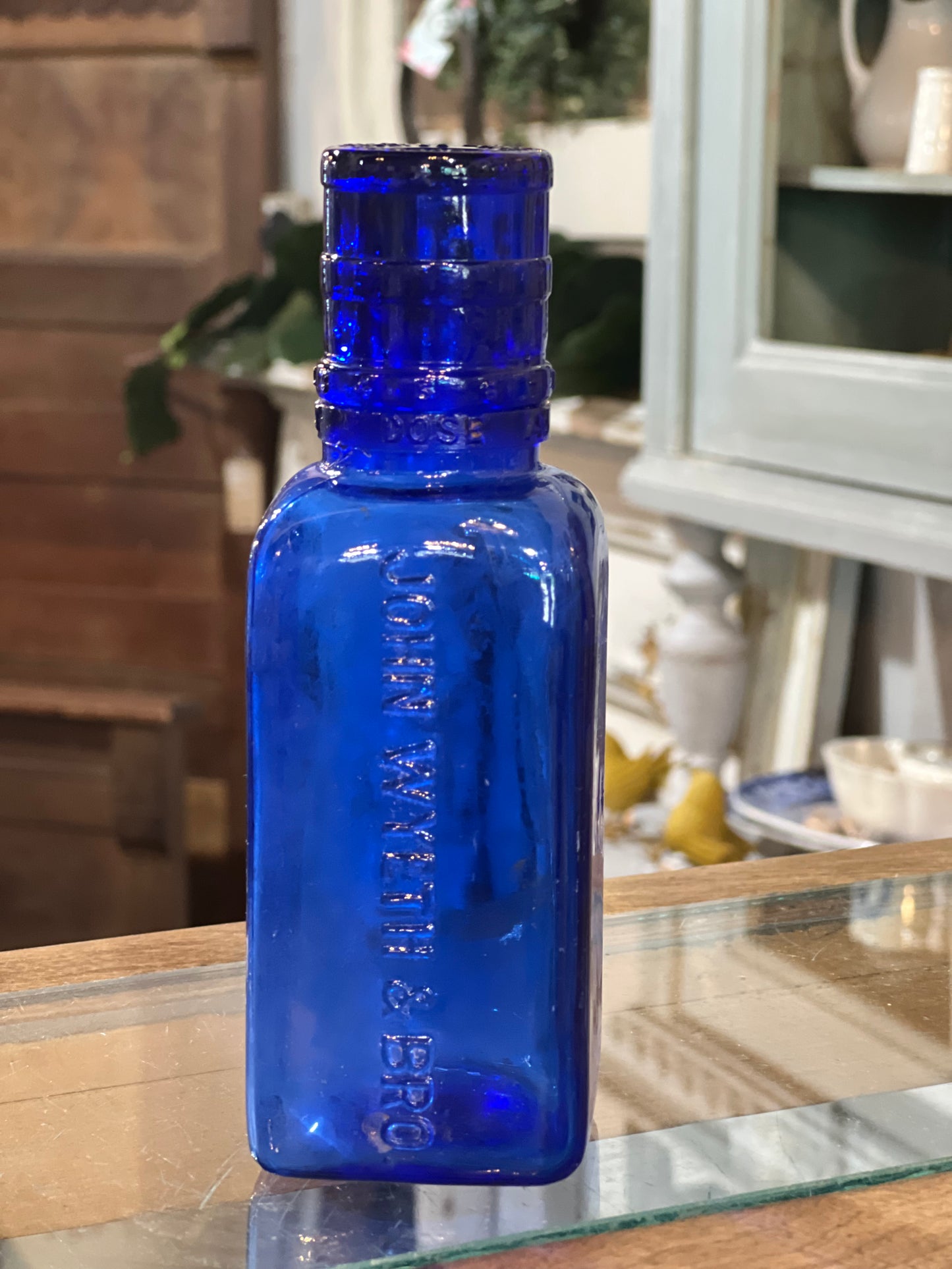 Antique John Wyeth & Bro Cobalt Blue Eye Wash Bottle & Cup