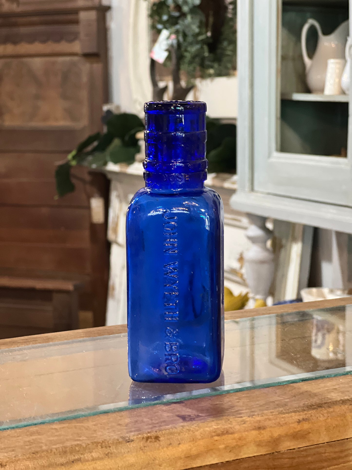 Antique John Wyeth & Bro Cobalt Blue Eye Wash Bottle & Cup