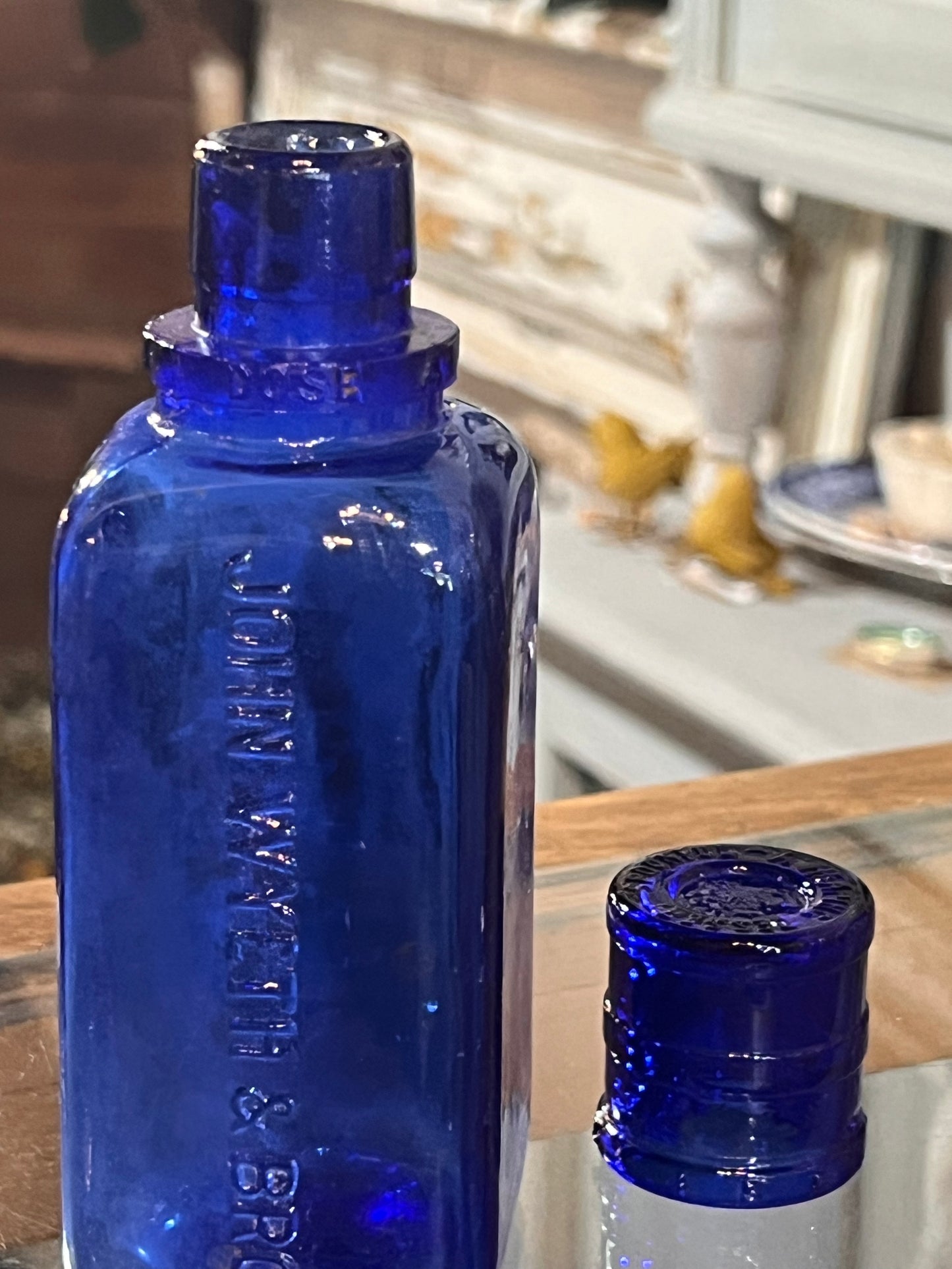 Antique John Wyeth & Bro Cobalt Blue Eye Wash Bottle & Cup