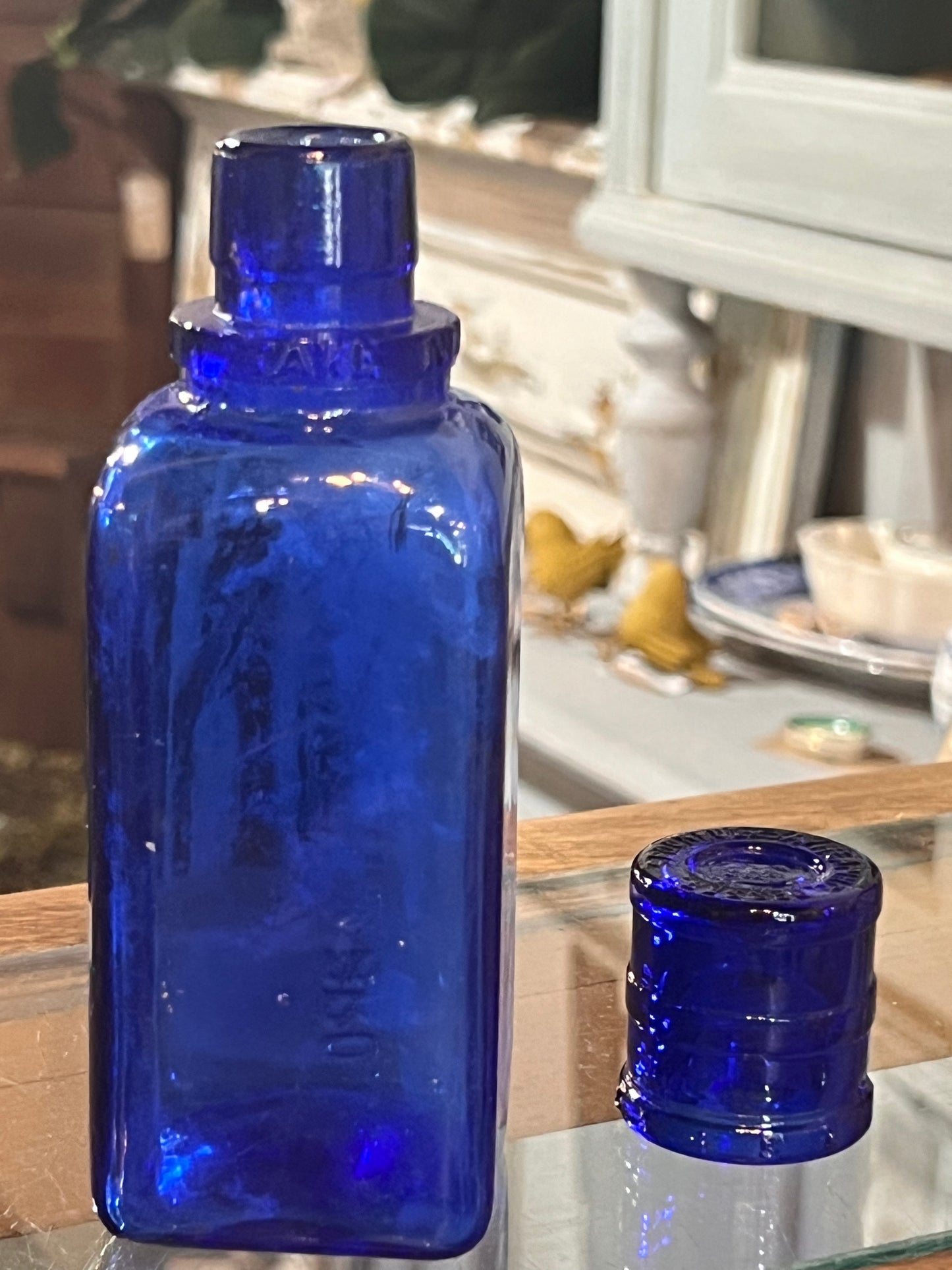 Antique John Wyeth & Bro Cobalt Blue Eye Wash Bottle & Cup
