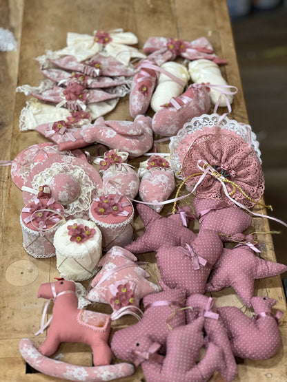 Vintage Russ Berrie Shabby Chic Pink Lace Christmas Ornaments - Sold Separately Wildwood Auction