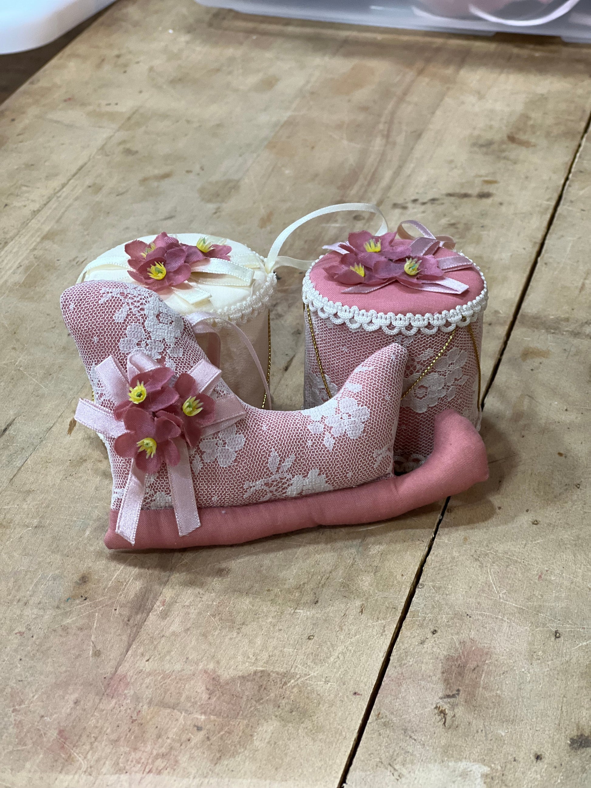 Vintage Russ Berrie Shabby Chic Pink Lace Christmas Ornaments - Sold Separately Wildwood Auction