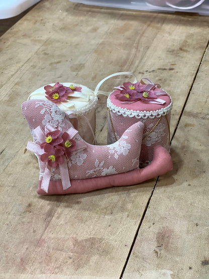 Vintage Russ Berrie Shabby Chic Pink Lace Christmas Ornaments - Sold Separately Wildwood Auction