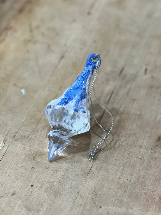 Vintage Faux Crystal Finial Christmas Ornament - Ice Blue Textured Icicle Wildwood Auction