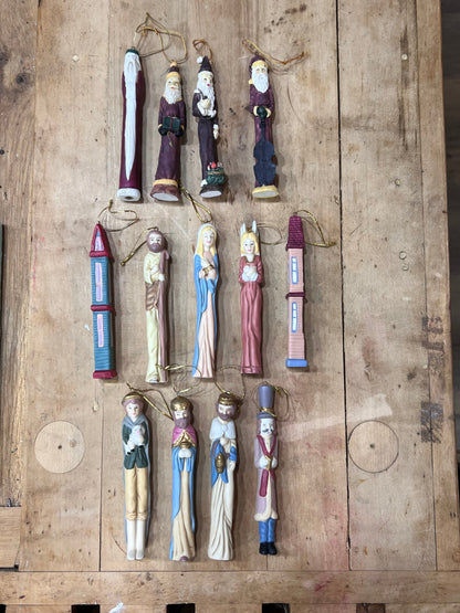 Hand-Painted Slender Christmas Tree Ornaments - Individual Santas, Nativity, and Tower Figures Wildwood Auction