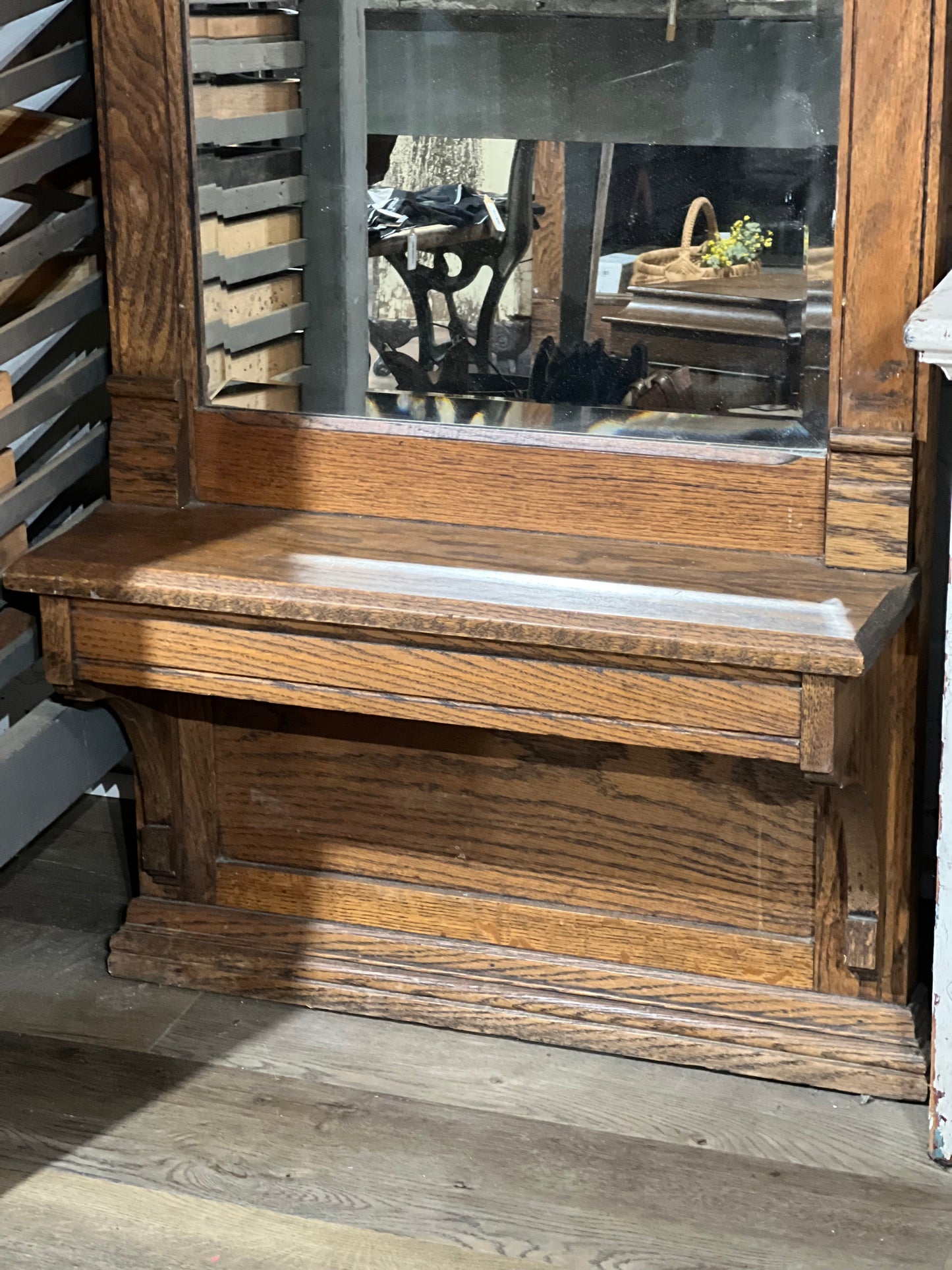 Antique Quarter Sawn Oak Pier Mirror & Hall Tree The Mustard Seed Collection, The Seed