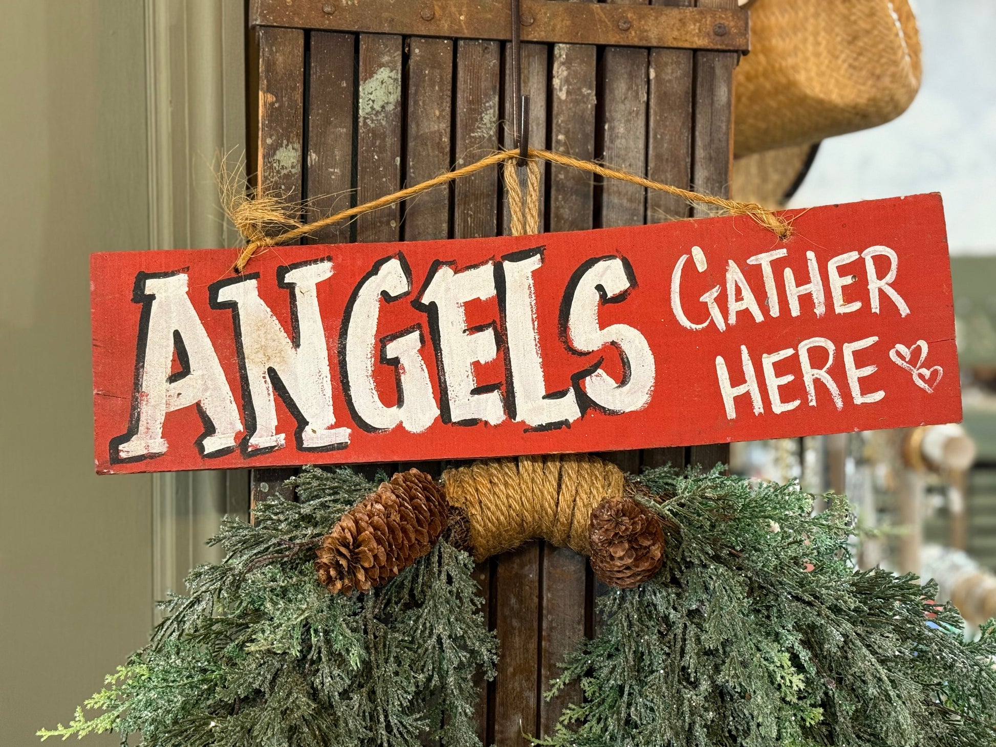 Angels Gather Here Wooden Sign