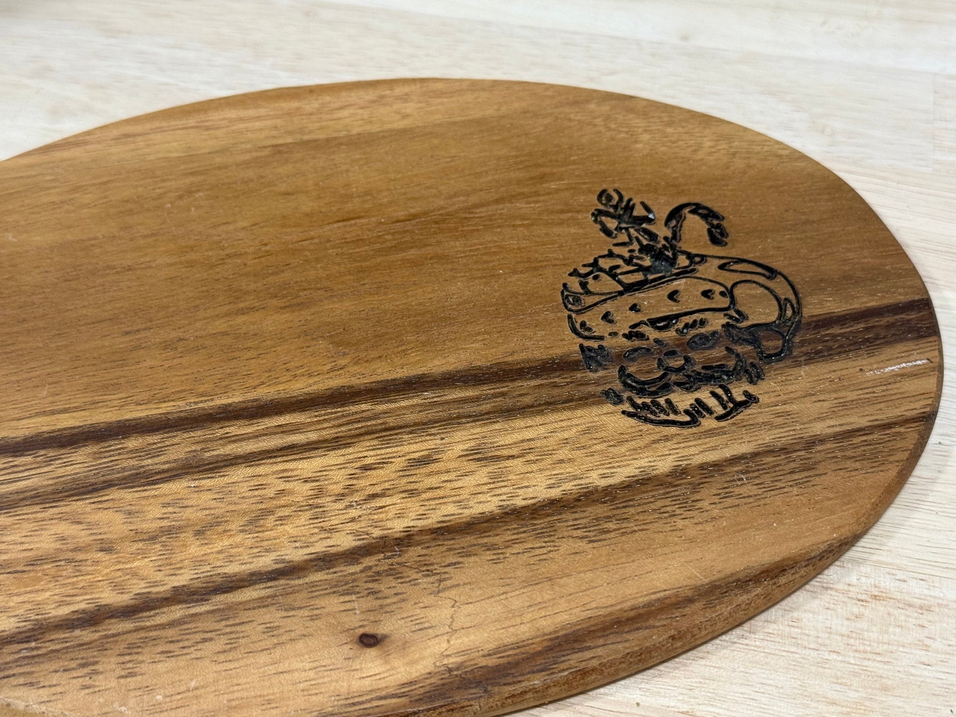 Laser Santa on Vintage Cheese Board