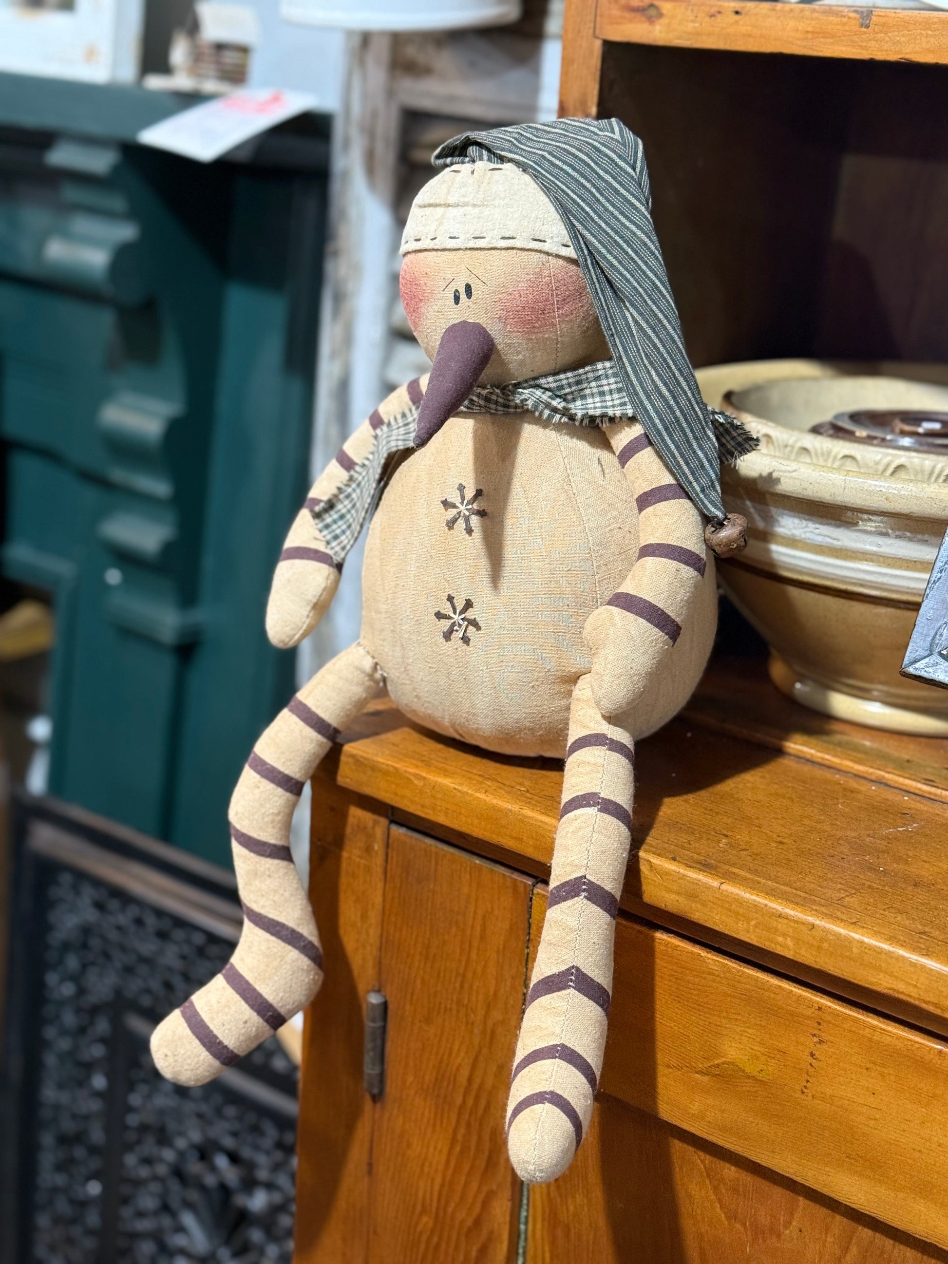 Primitive-Style Fabric Snowman Doll