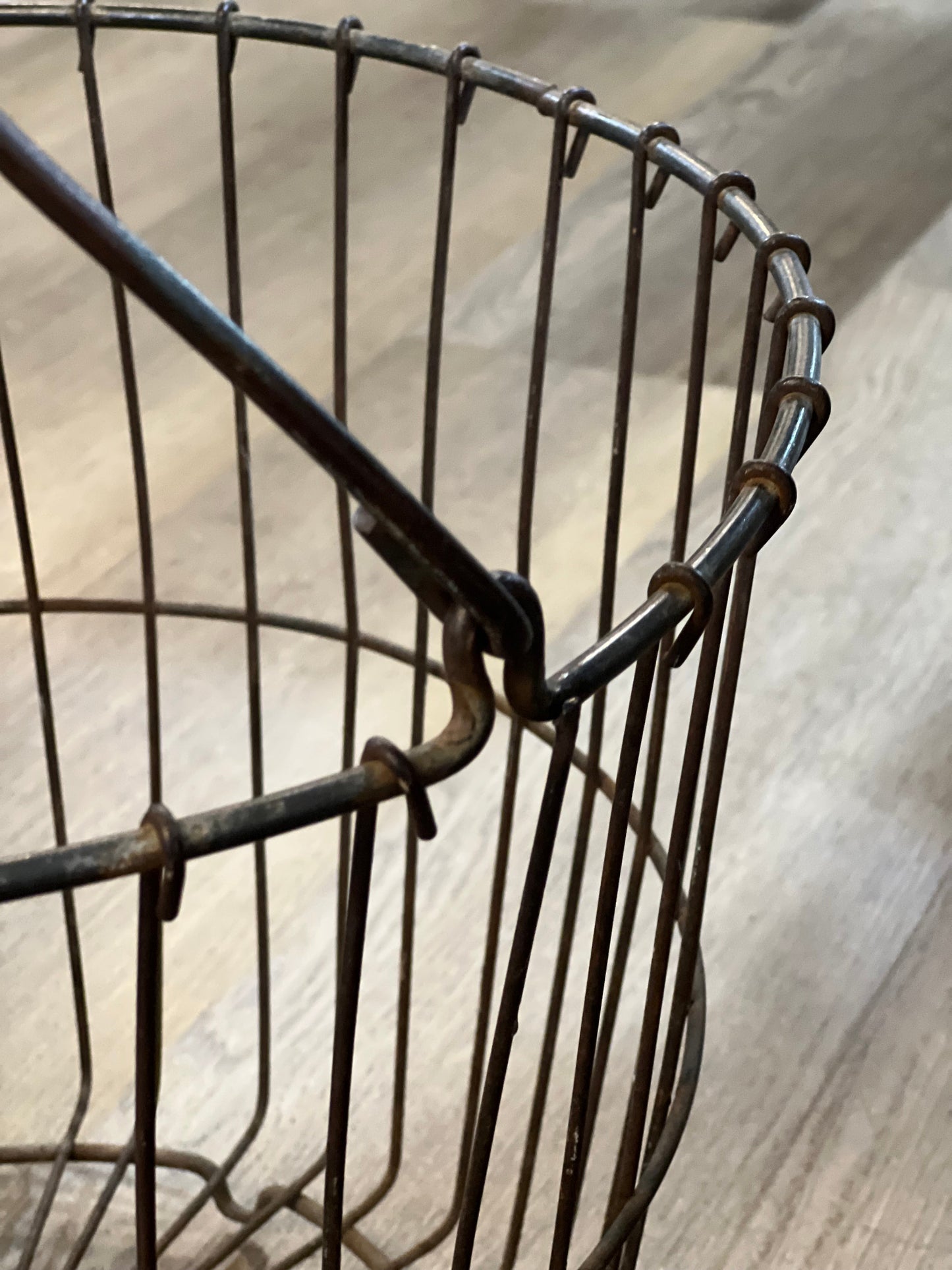 Antique Industrial Wire Clam & Egg Basket with Swing Handle Highway 127 Yard Sale
