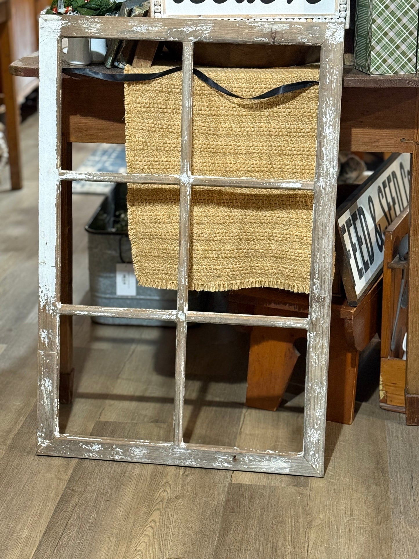 White Distressed Wood Window Frame