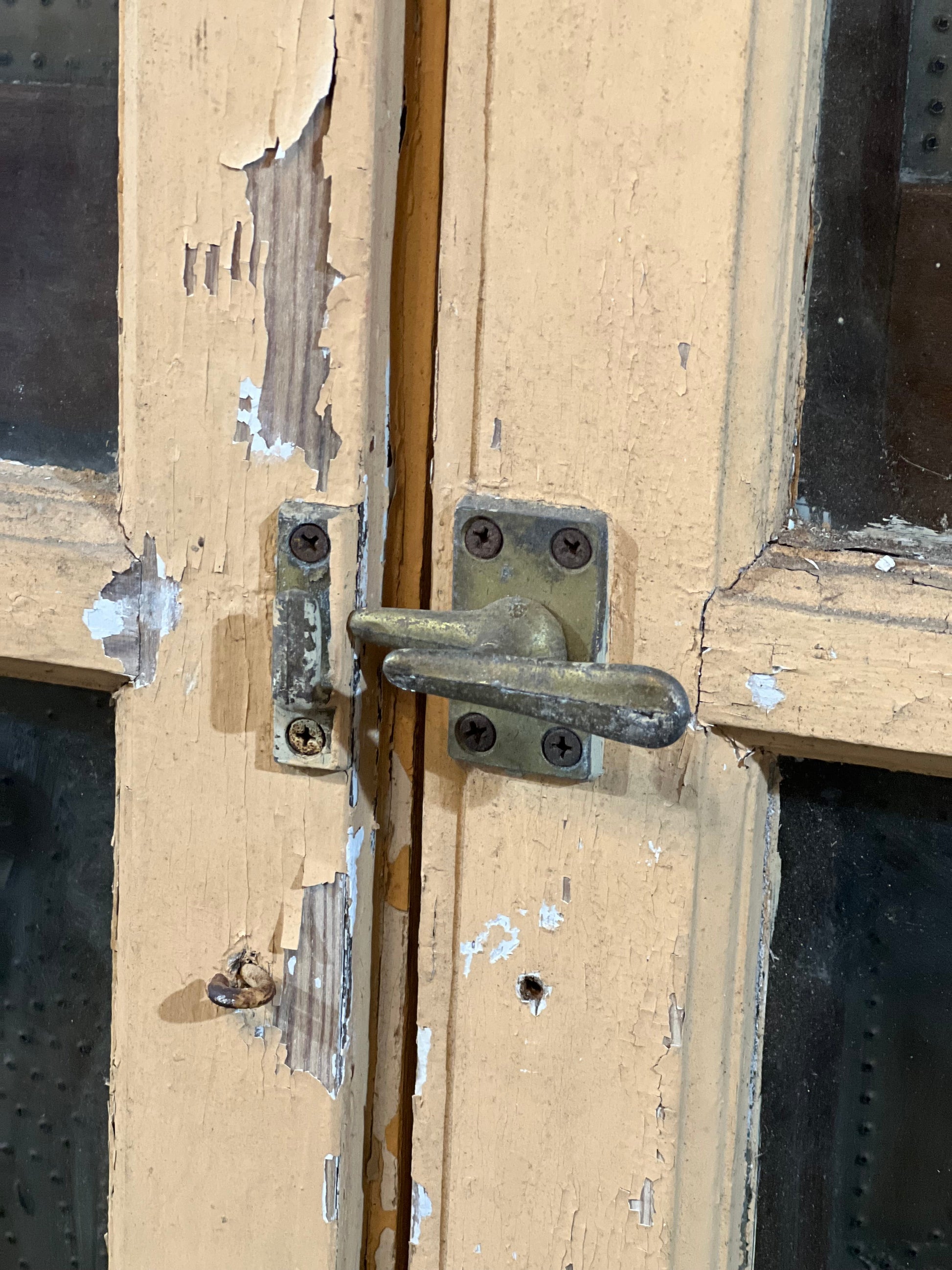 Antique Salvaged Glass Cabinet Doors - Primitive Chippy Beige Pantry Hutch Tall French Window Pane Single Door Grumpy's