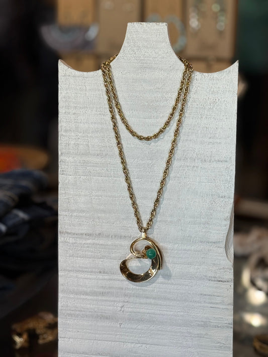 Vintage Gold Tone & Jade Necklace