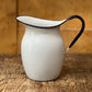 Vintage Farmhouse White Enamelware Pitcher with Cobalt Blue Trim