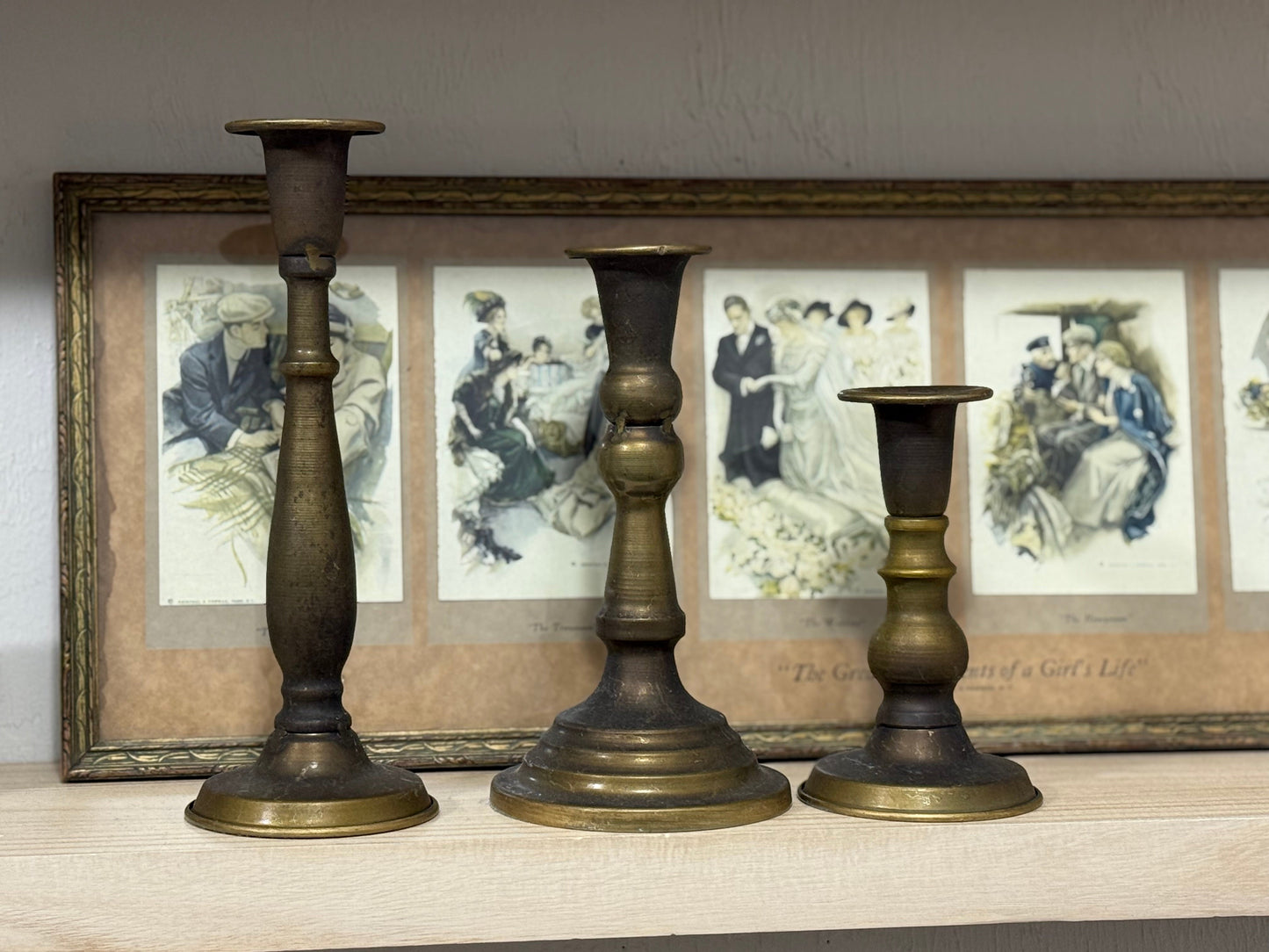 Set of 3 Brass Colored Candle Holders