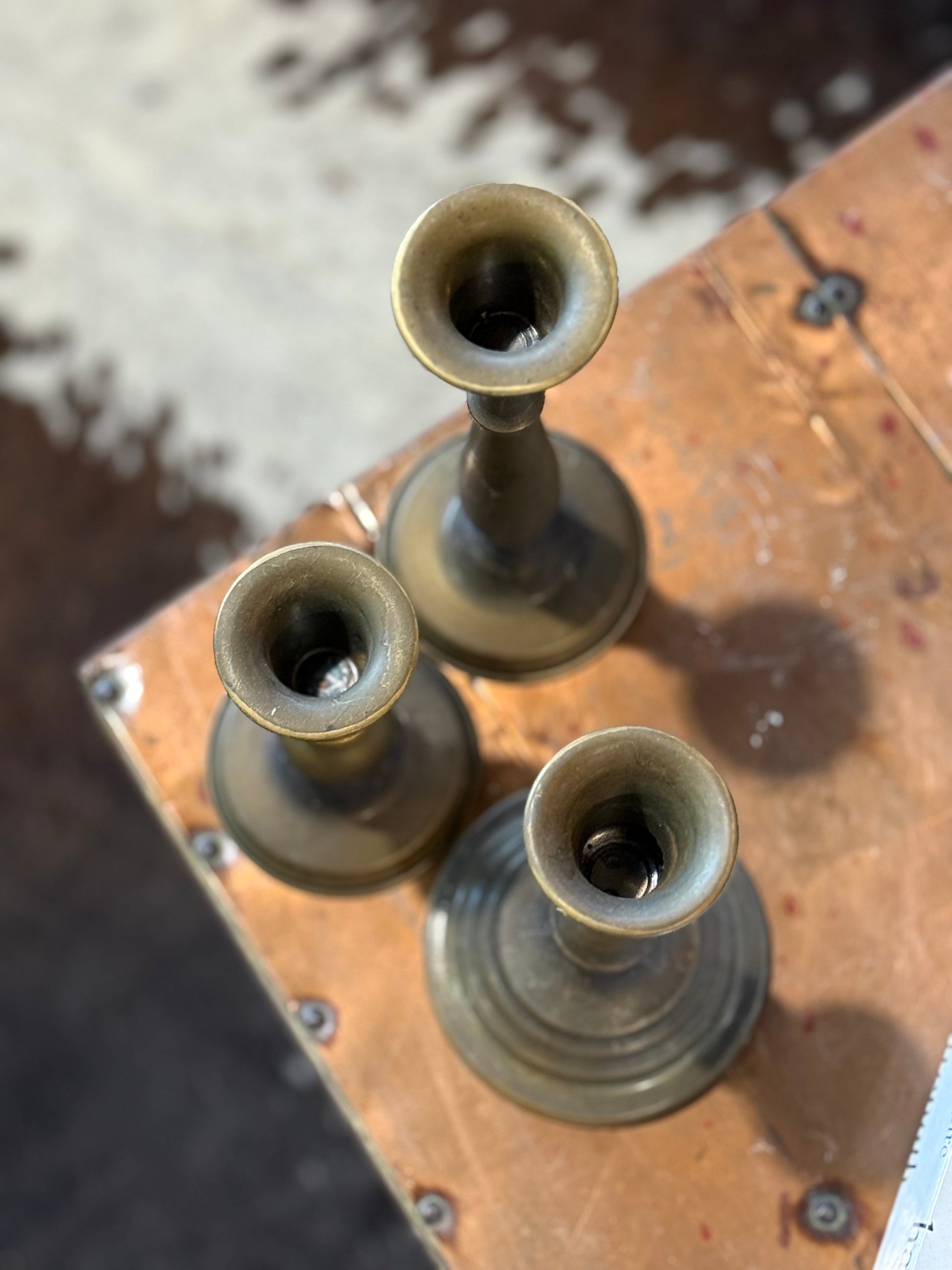 Set of 3 Brass Colored Candle Holders