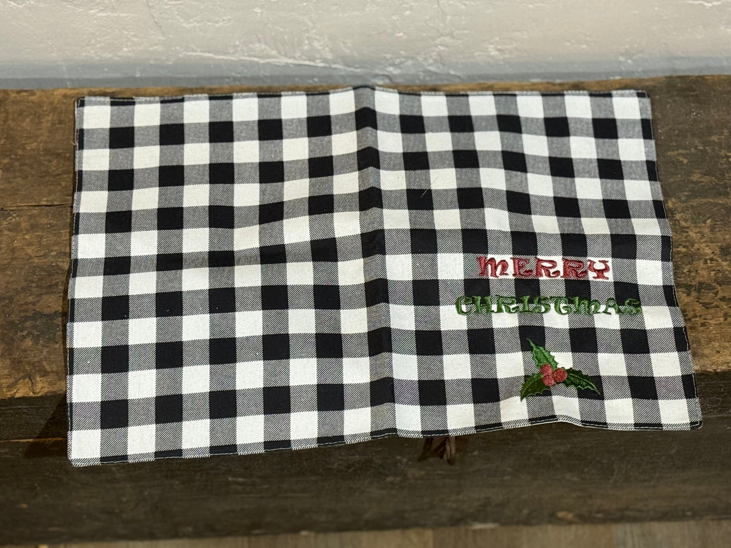 Pair of Black & White Checked Merry Christmas Placemats