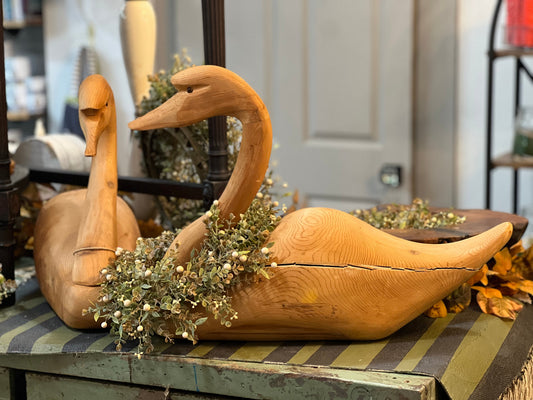 Vintage Hand-Carved Solid Wood Swan Decoys / Sculptures - Pair Highway 127 Yard Sale