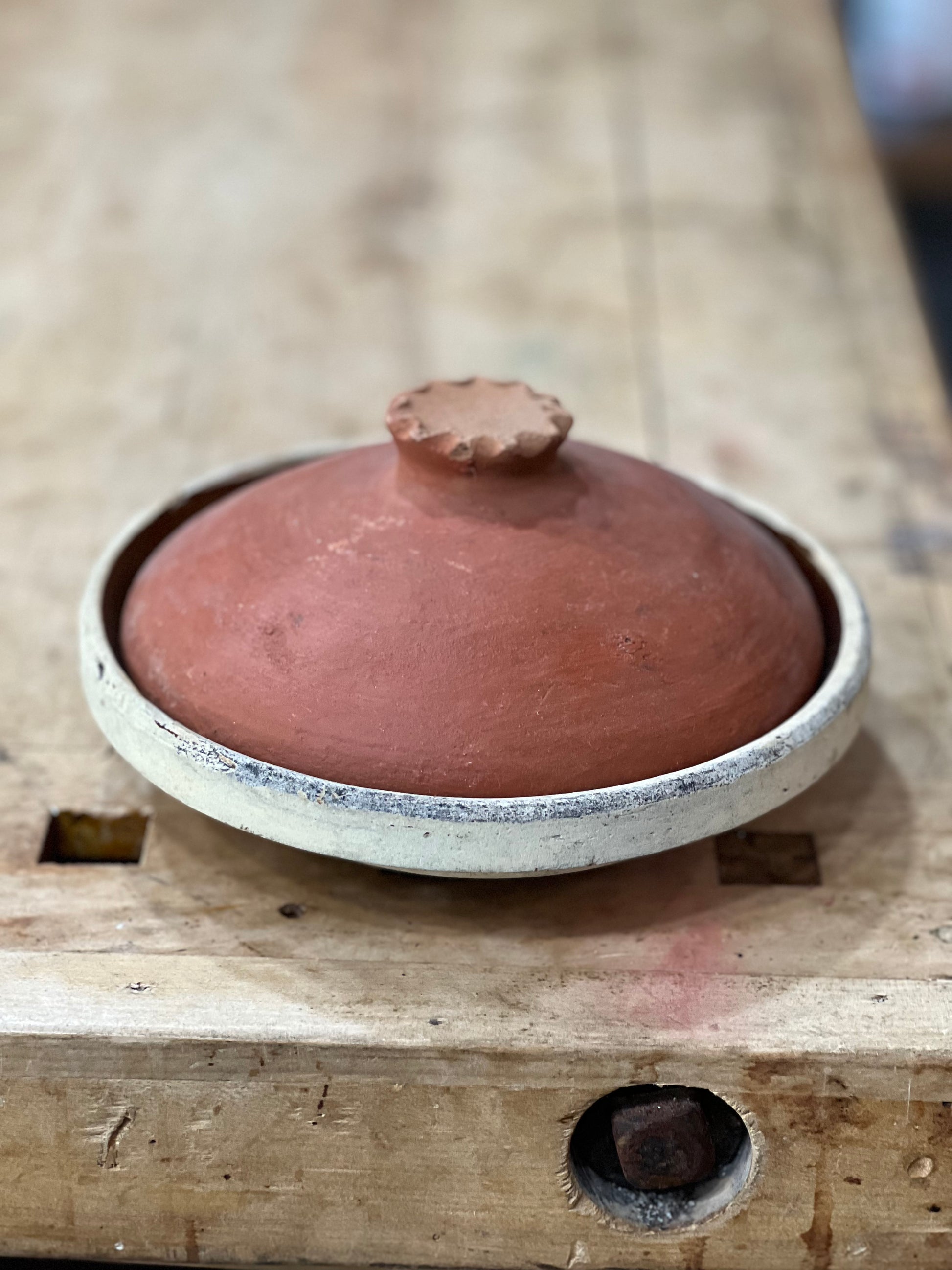 Vintage Studio Pottery Red Clay Covered Tortilla Warmer / Casserole Dish